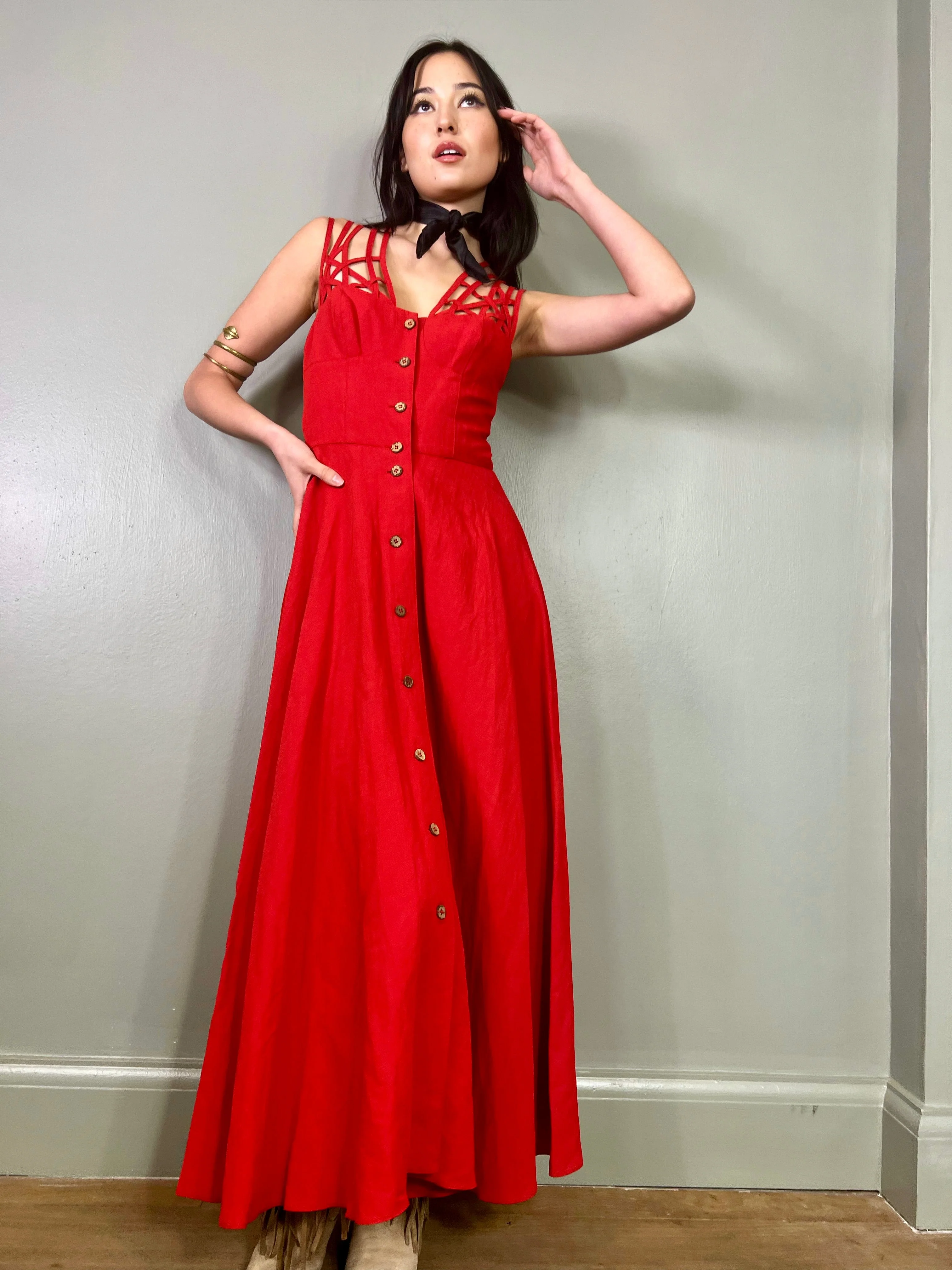 Anca, red vintage button down dress - Image 3