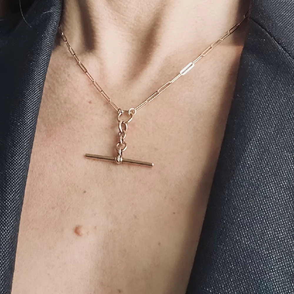 Antique Rose Gold T bar Pendant Necklace
