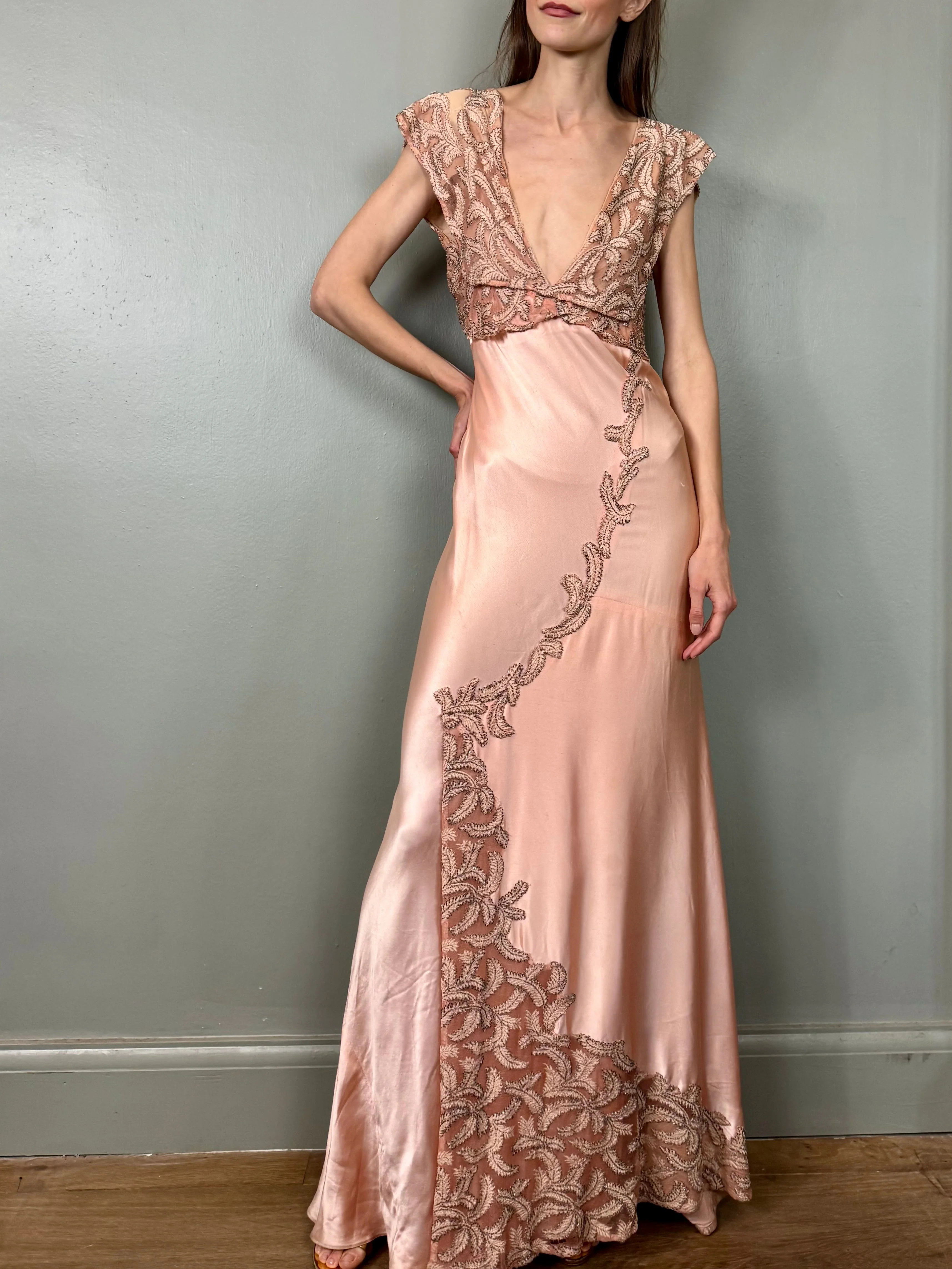 Apero, 30s pink bias cut beaded silk dress - Image 3