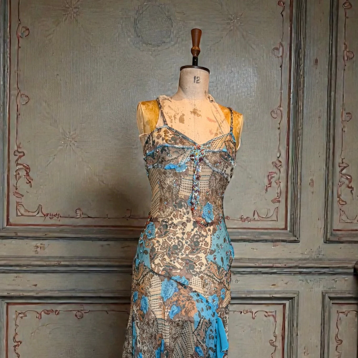 Arlo, 90s bias cut, animal print beaded frill dress - Image 7