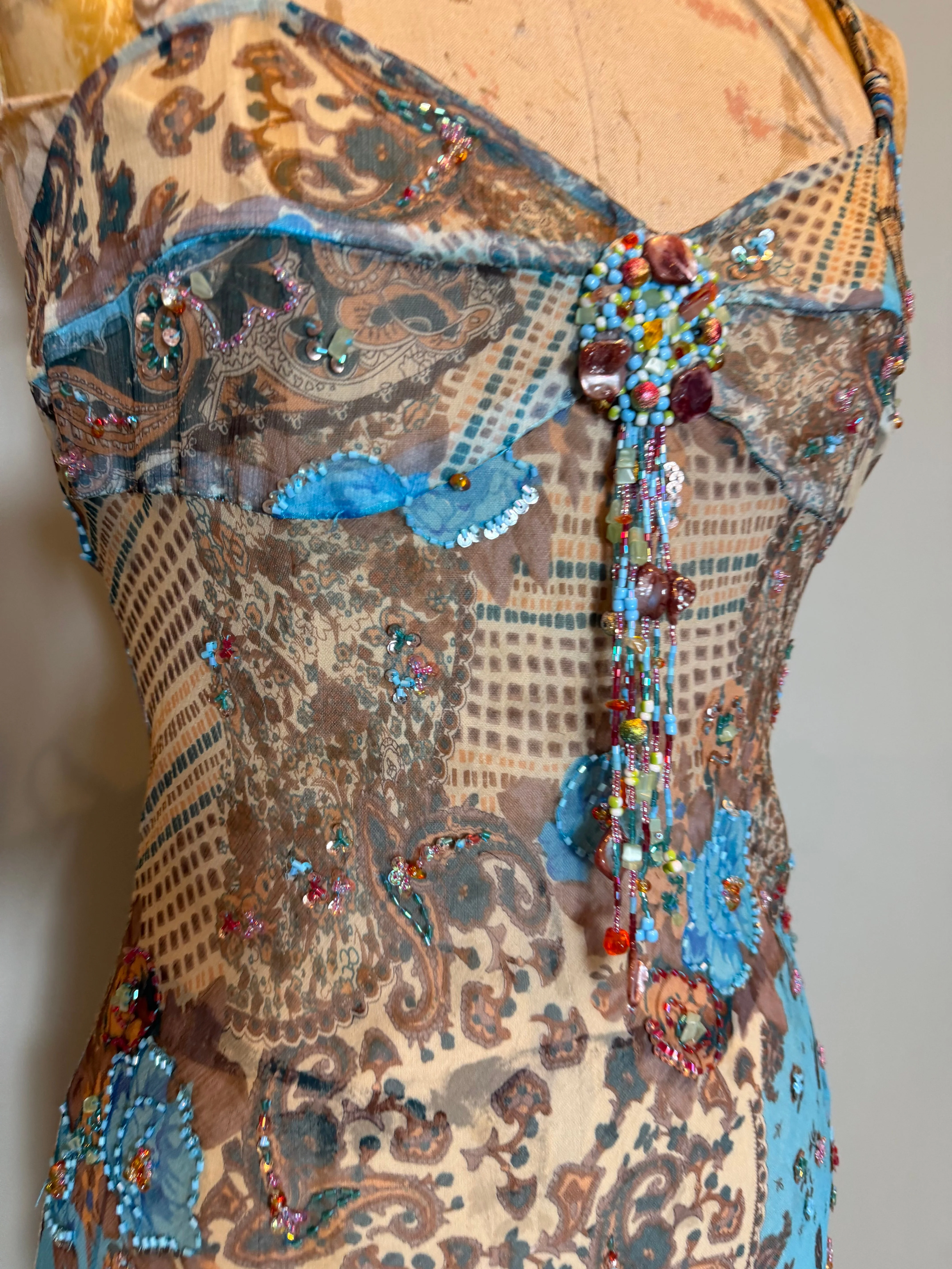 Arlo, 90s bias cut, animal print beaded frill dress - Image 9