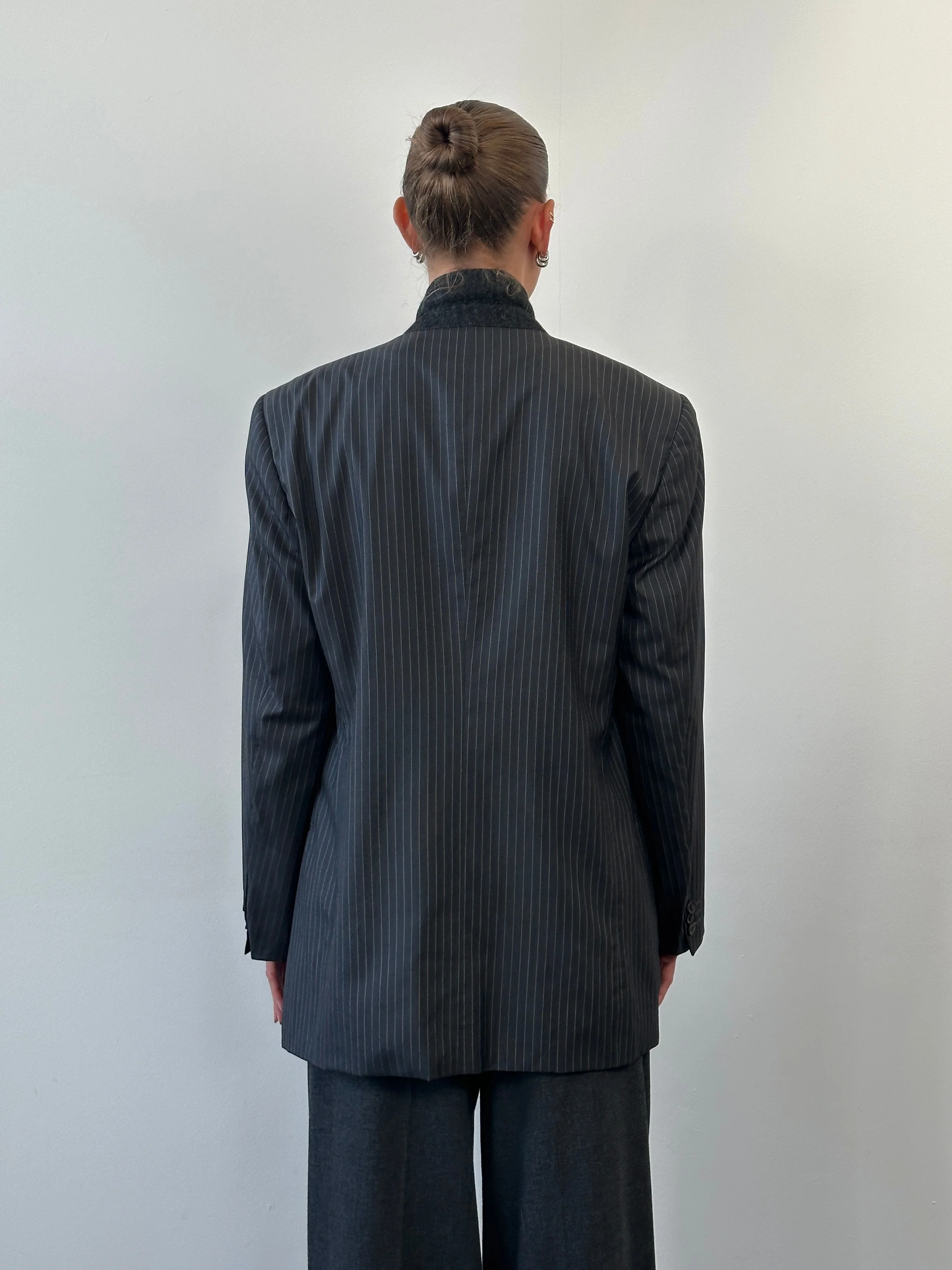Armani Collezioni 1990s Wool Silk Pinstripe Single Breasted Blazer - 42R/XL - Image 17