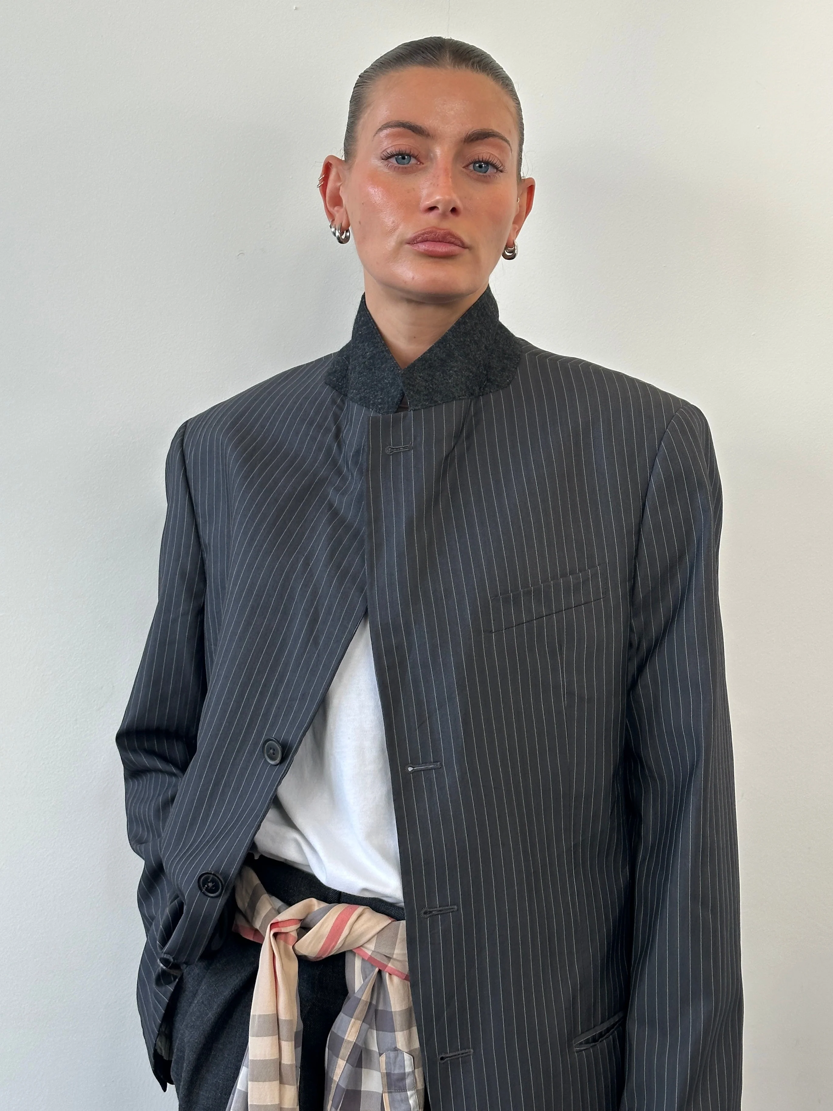 Armani Collezioni 1990s Wool Silk Pinstripe Single Breasted Blazer - 42R/XL - Image 20