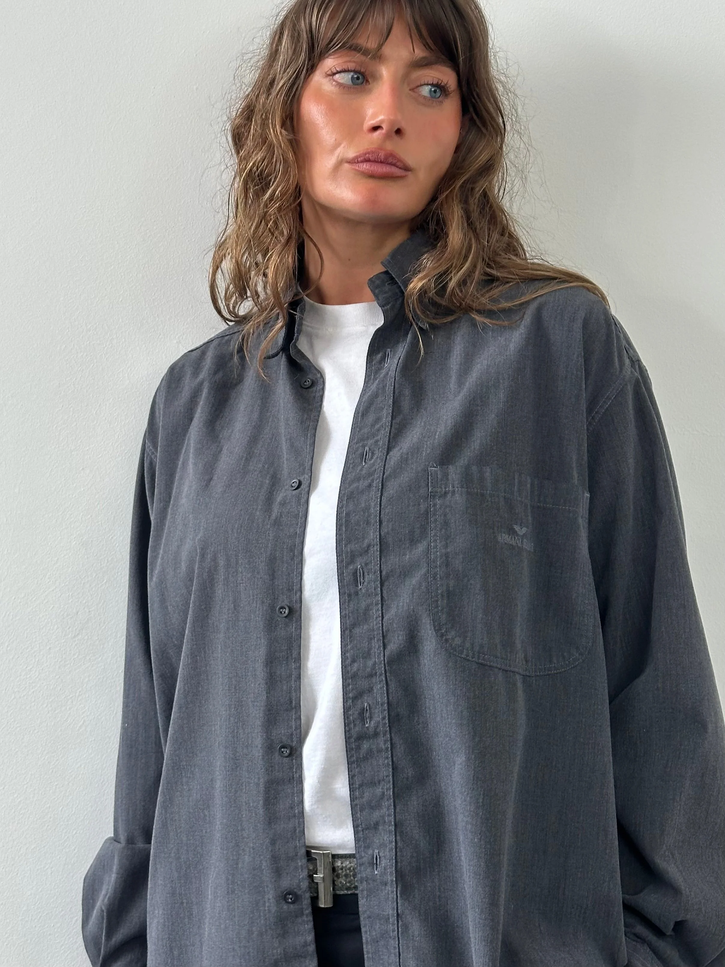 Armani Jeans 1990s Cotton Logo Shirt - L/XL - Image 11