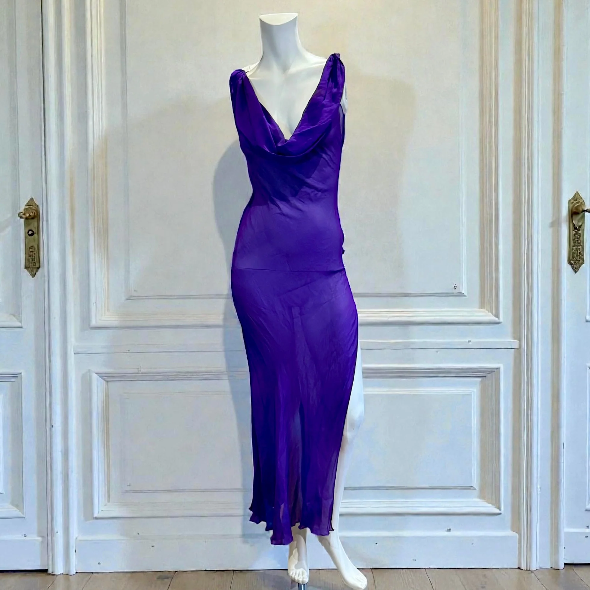 Axil, 90s purple silk chiffon bias cut dress with cowl neck - Image 8