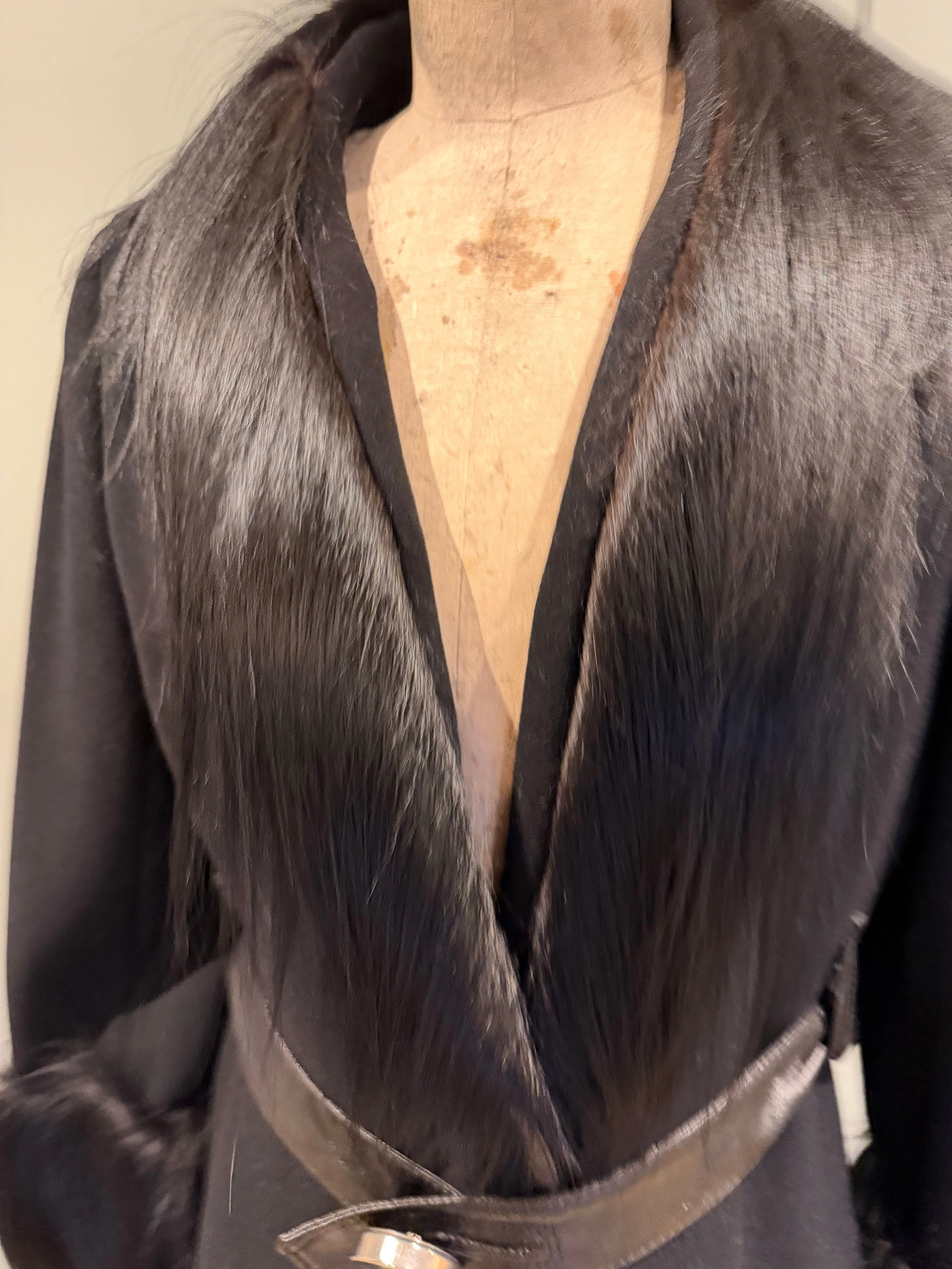 Baccarat, 70s black wool, leather and fur coat - Image 8