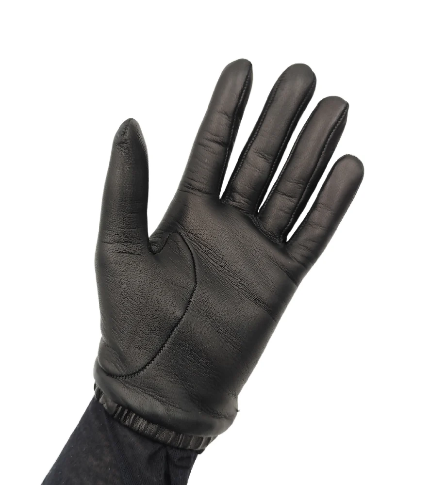 BALENCIAGA BLACK LEATHER LOGO GLOVES - Image 4