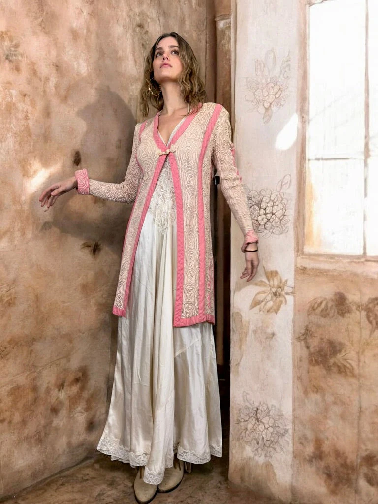 Basma, 20s pink and cream cotton ribbon work jacket - Image 14
