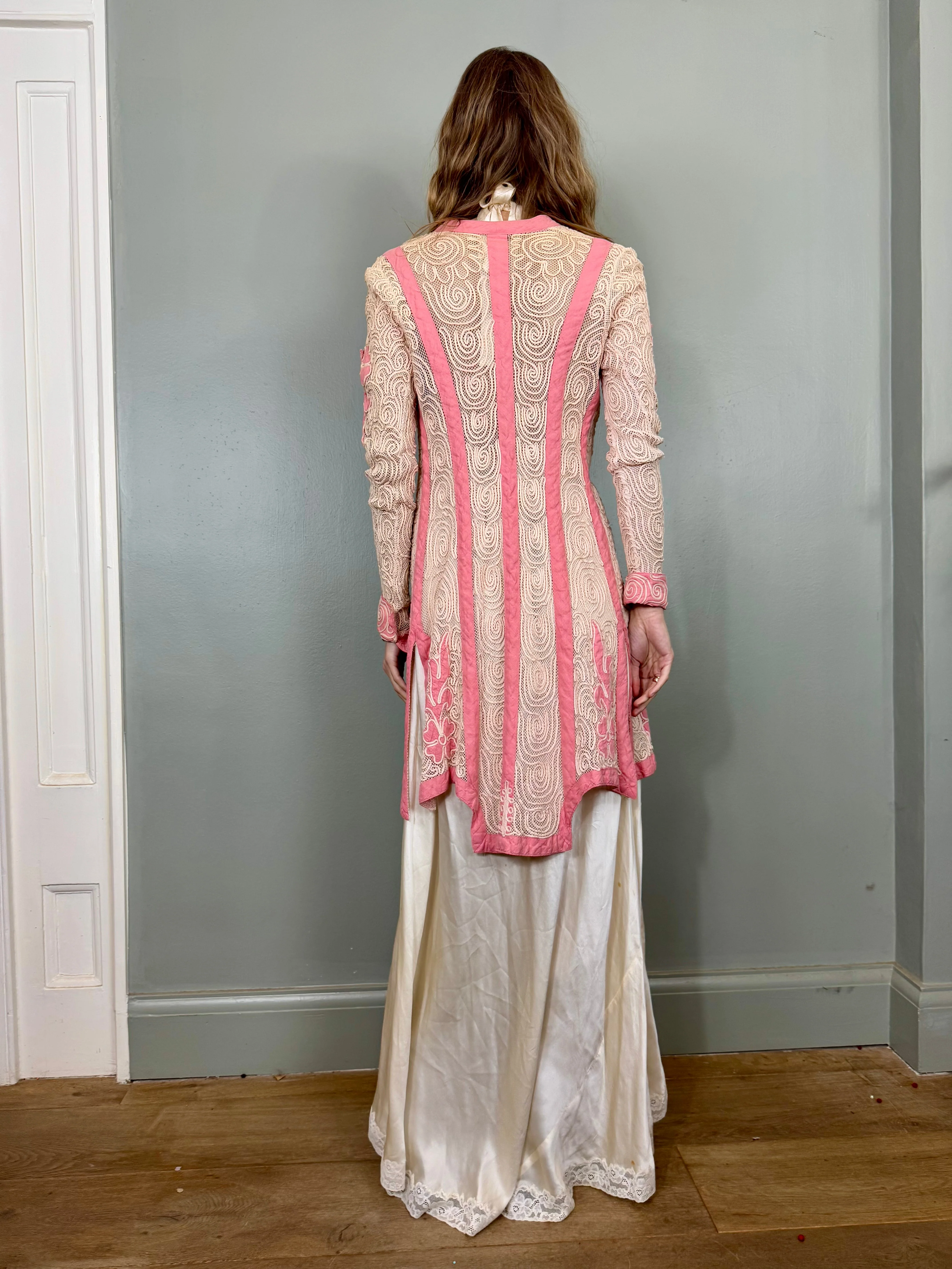 Basma, 20s pink and cream cotton ribbon work jacket - Image 22