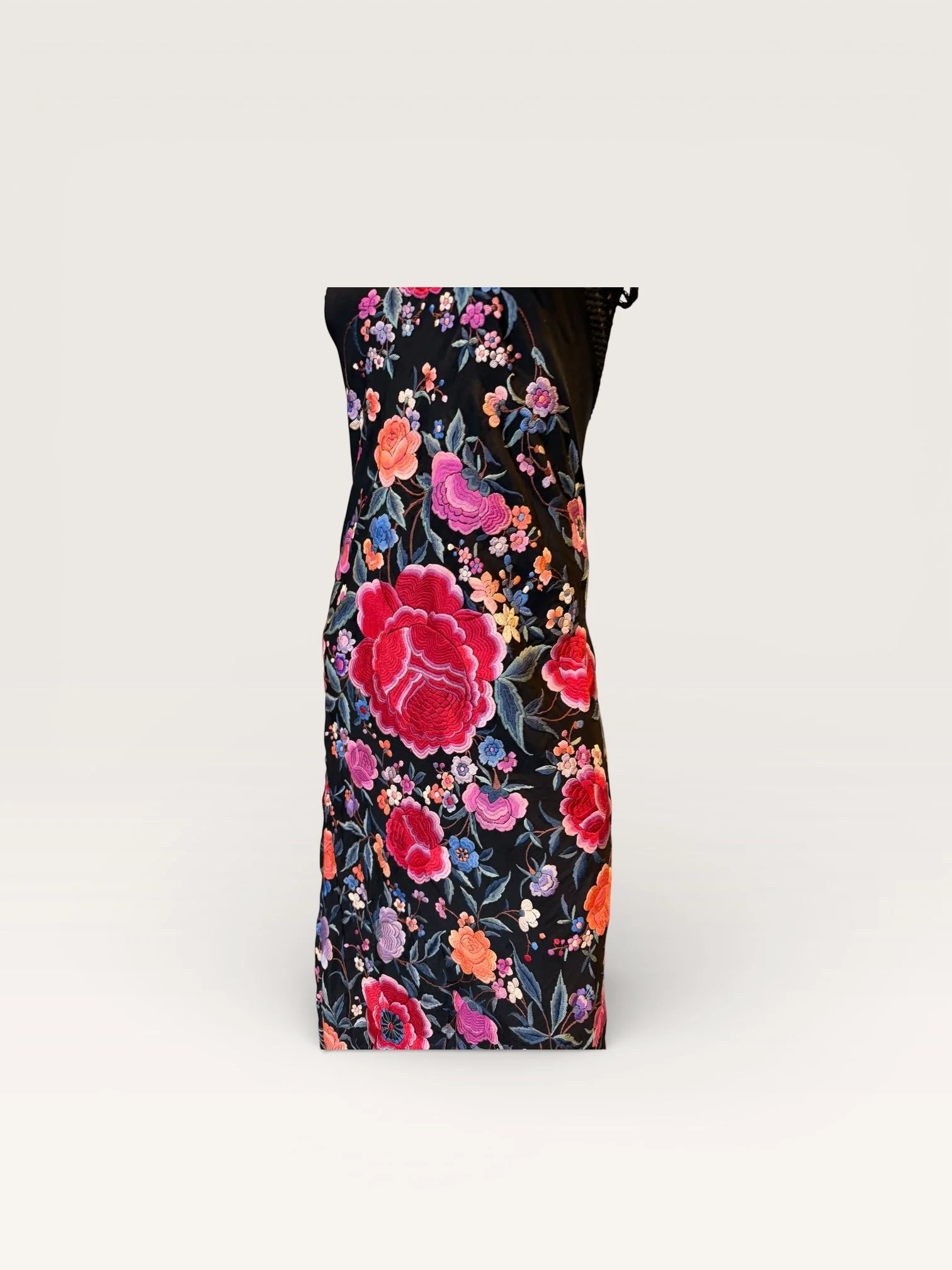 Birdie, reworked 40s embroidered piano shawl bias cut fringed dress - Image 8