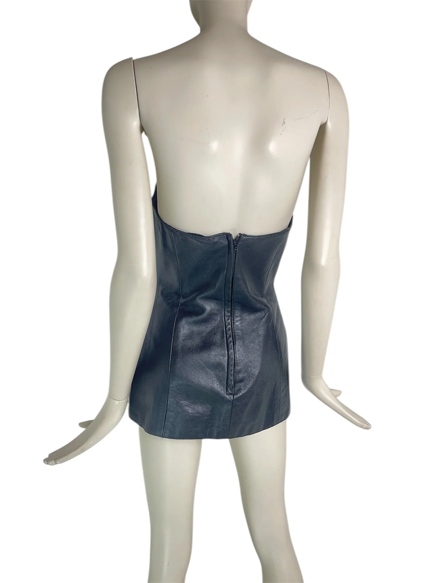 Black Leather Boned Bustier Top - Image 3