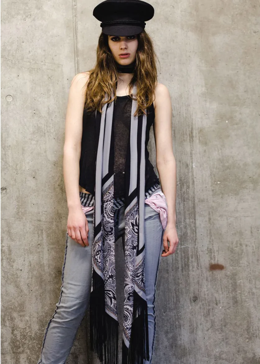 Black Paisley Chain Maxi Fringed Scarf