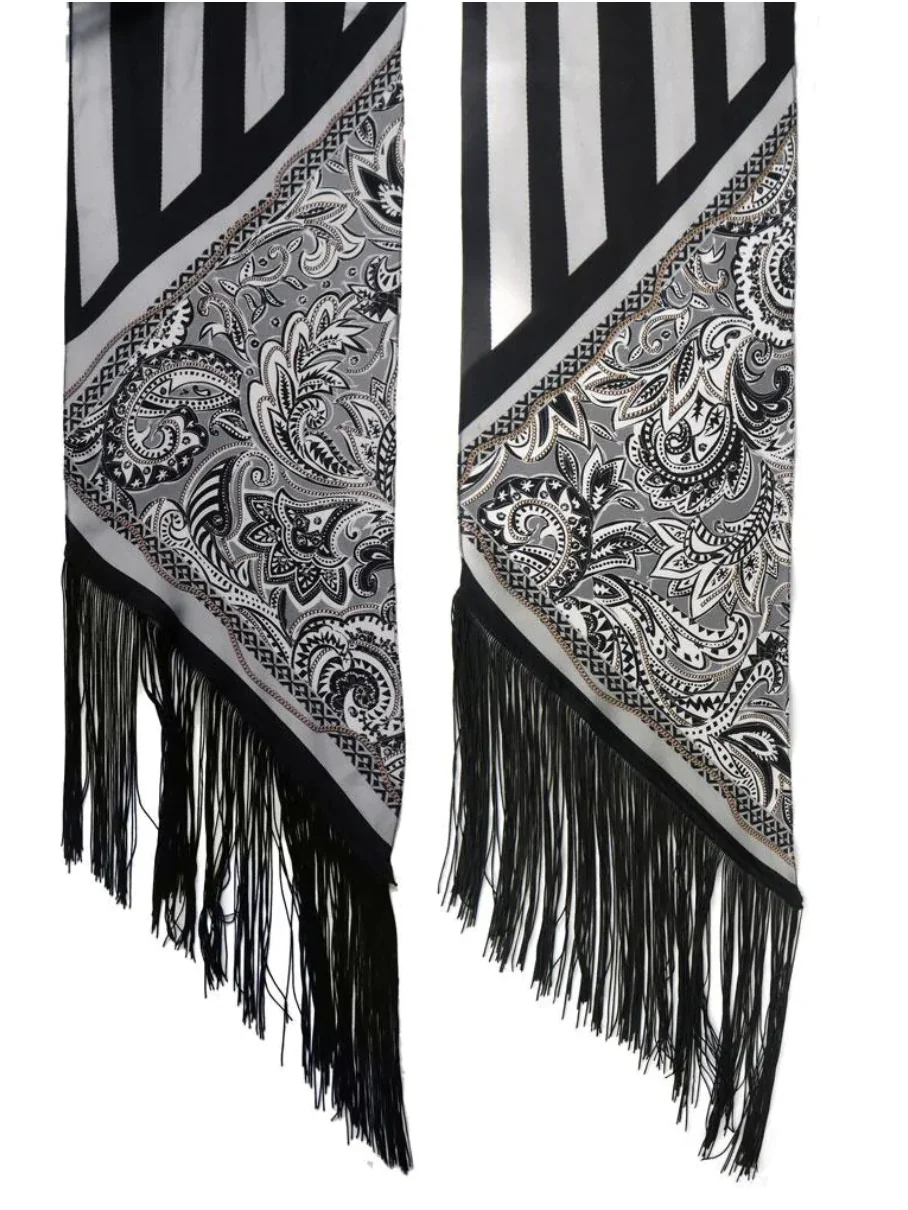 Black Paisley Chain Maxi Fringed Scarf - Image 2