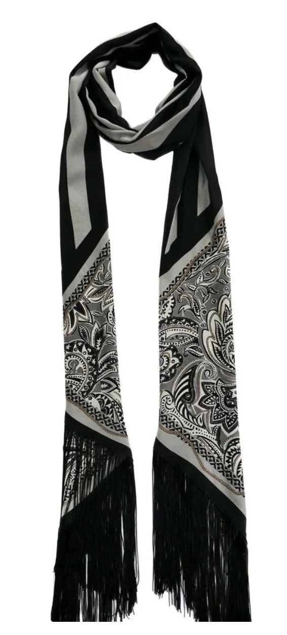 Black Paisley Chain Maxi Fringed Scarf - Image 3