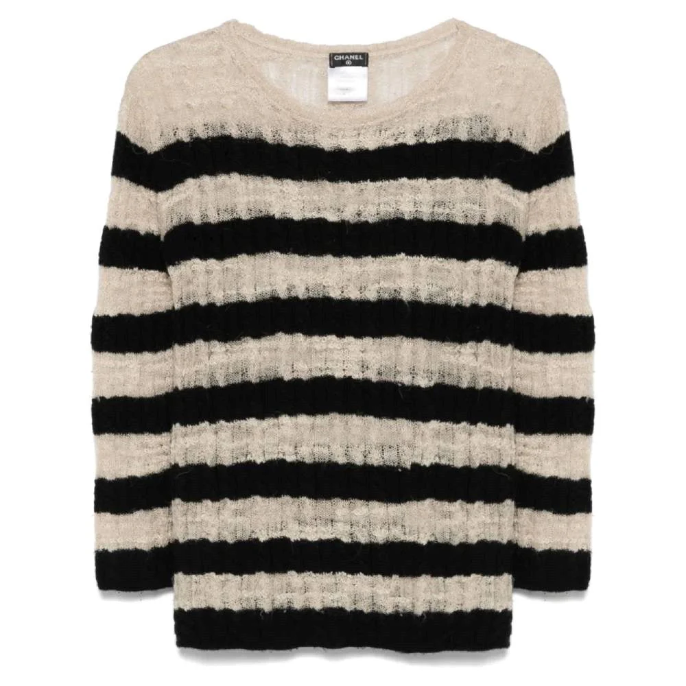 Chanel Black and Beige Striped Cashmere Sweater - 2010s - Image 205