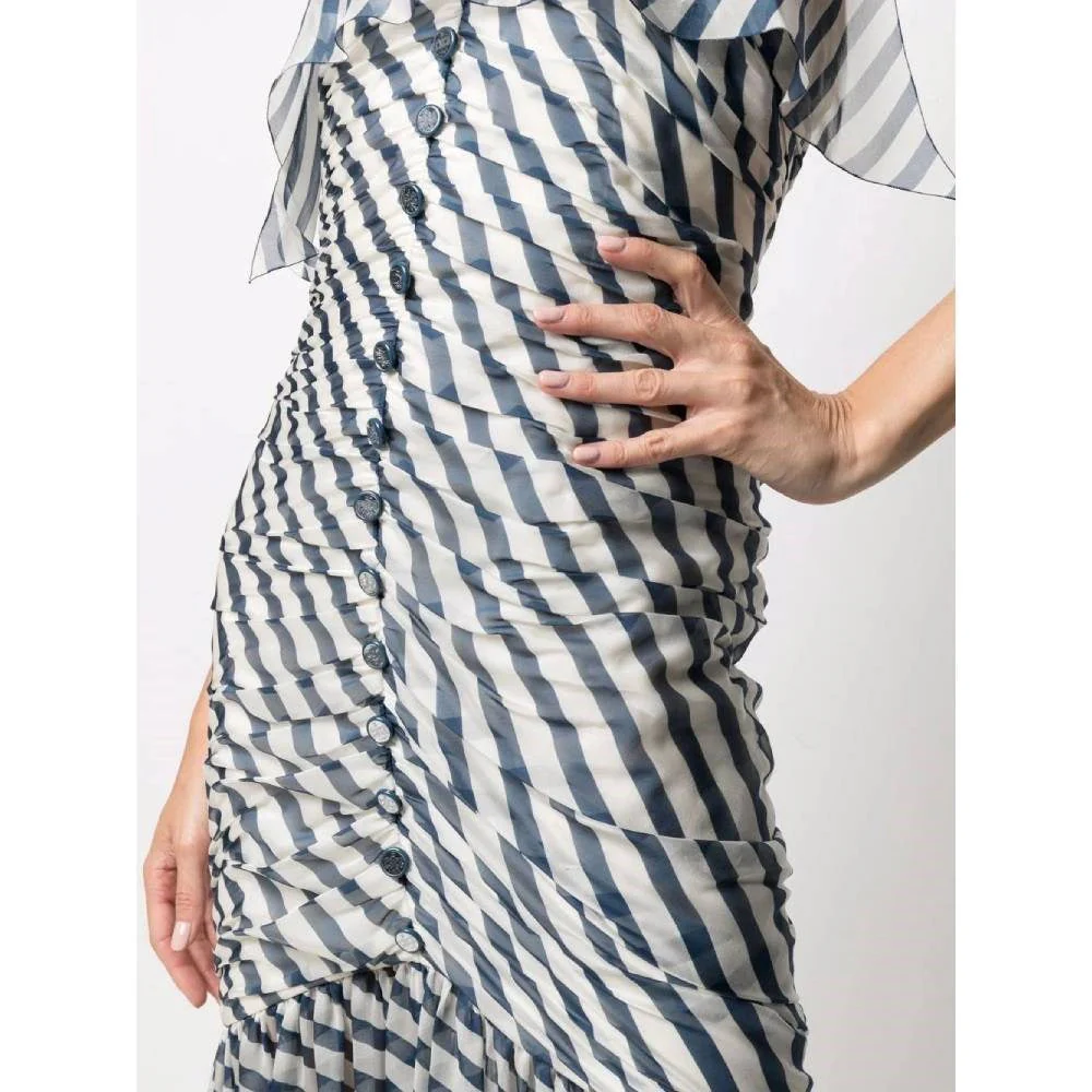 Chanel Blue and White Striped Silk Long Dress - 2000s - Image 161