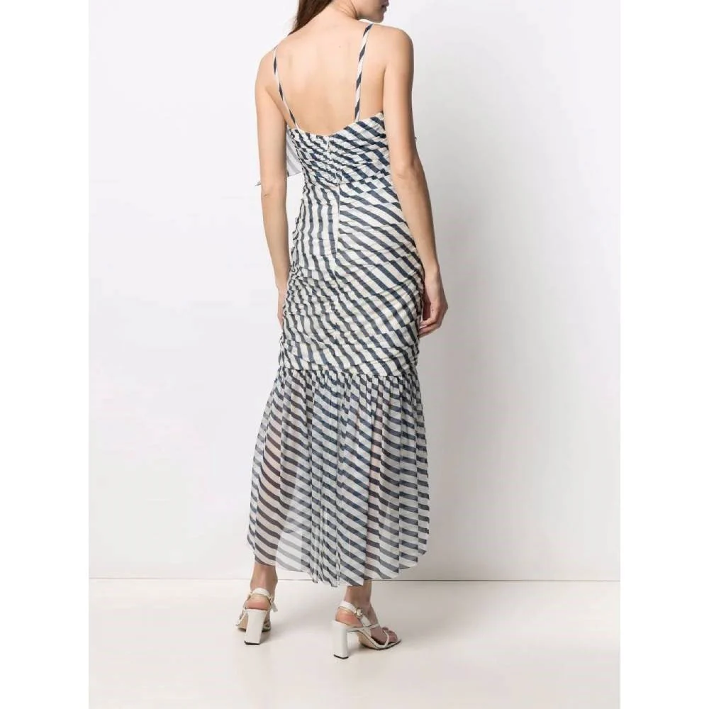 Chanel Blue and White Striped Silk Long Dress - 2000s - Image 33