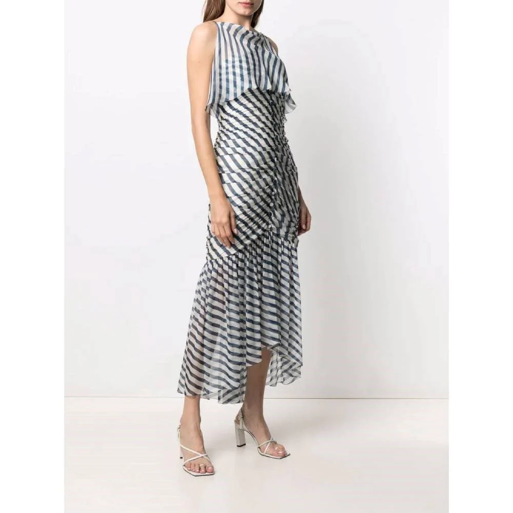 Chanel Blue and White Striped Silk Long Dress - 2000s - Image 76