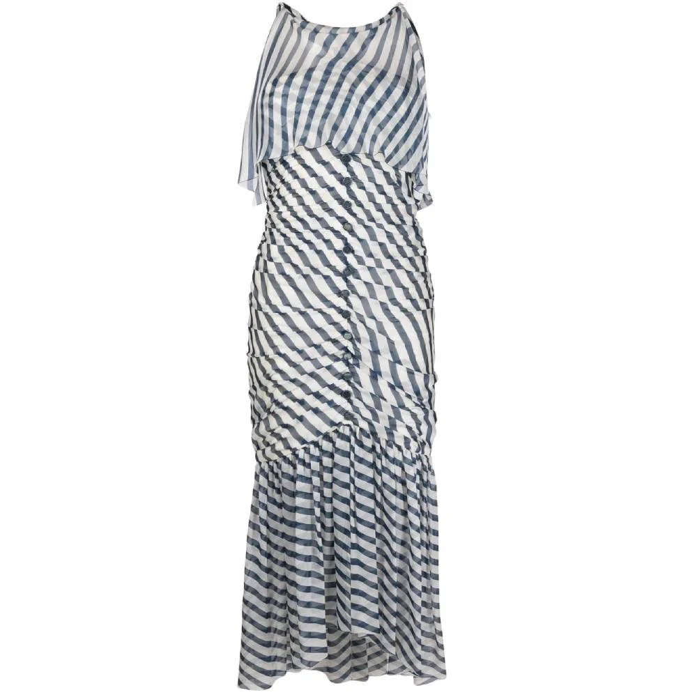Chanel Blue and White Striped Silk Long Dress - 2000s - Image 85