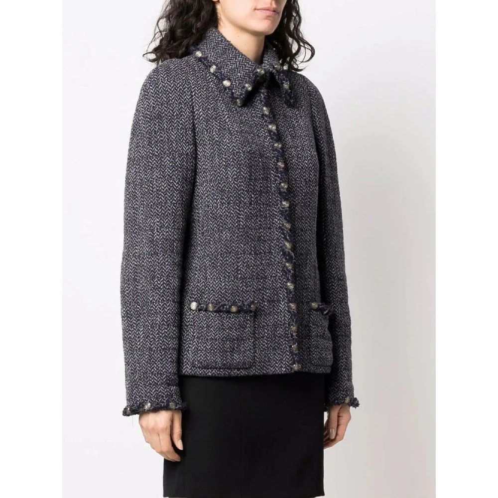 Chanel Blue Herringbone Wool Jacket - 2000s - Image 103