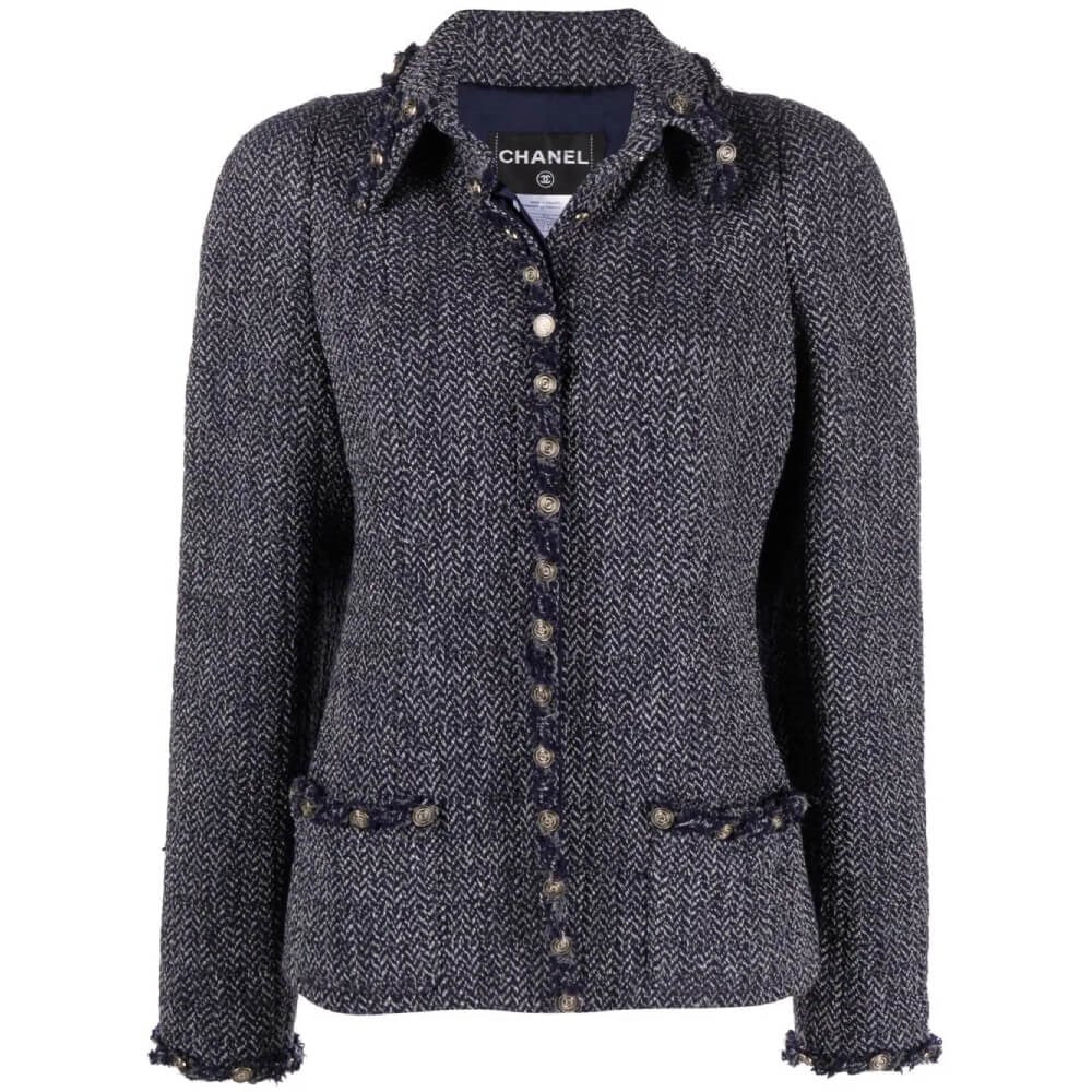 Chanel Blue Herringbone Wool Jacket - 2000s - Image 121
