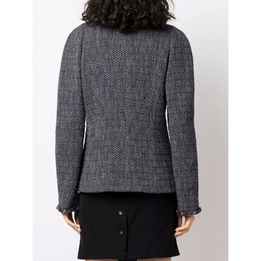 Chanel Blue Herringbone Wool Jacket - 2000s - Image 49
