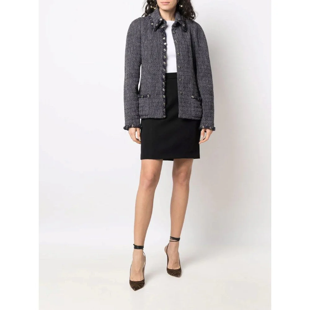 Chanel Blue Herringbone Wool Jacket - 2000s - Image 52