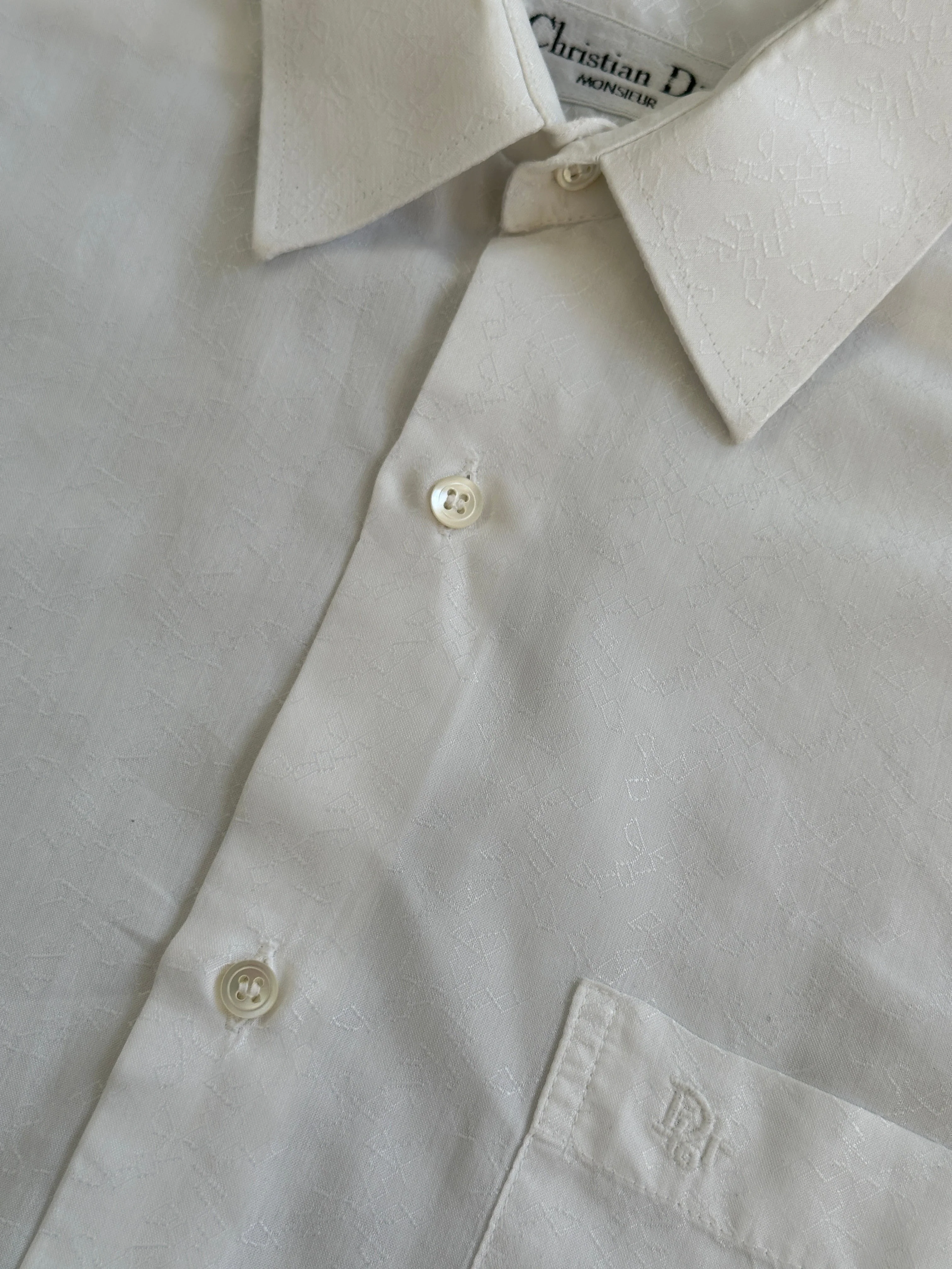 Christian Dior Monsieur Paris 1990s Cotton Textured Logo Shirt - M/L - Image 18