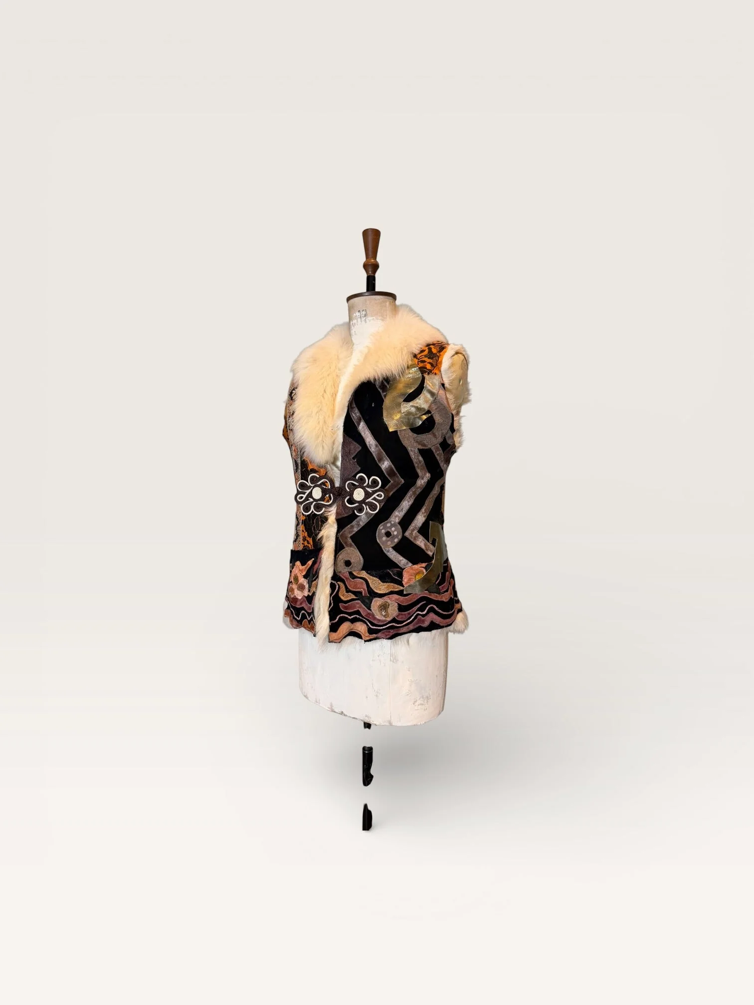 Daisy, reworked 70s shearling patchwork waistcoat - Image 10