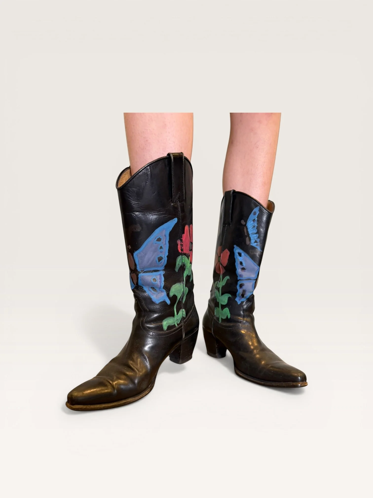 Dallas, 70s black leather hand painted cowboy boots - Image 37
