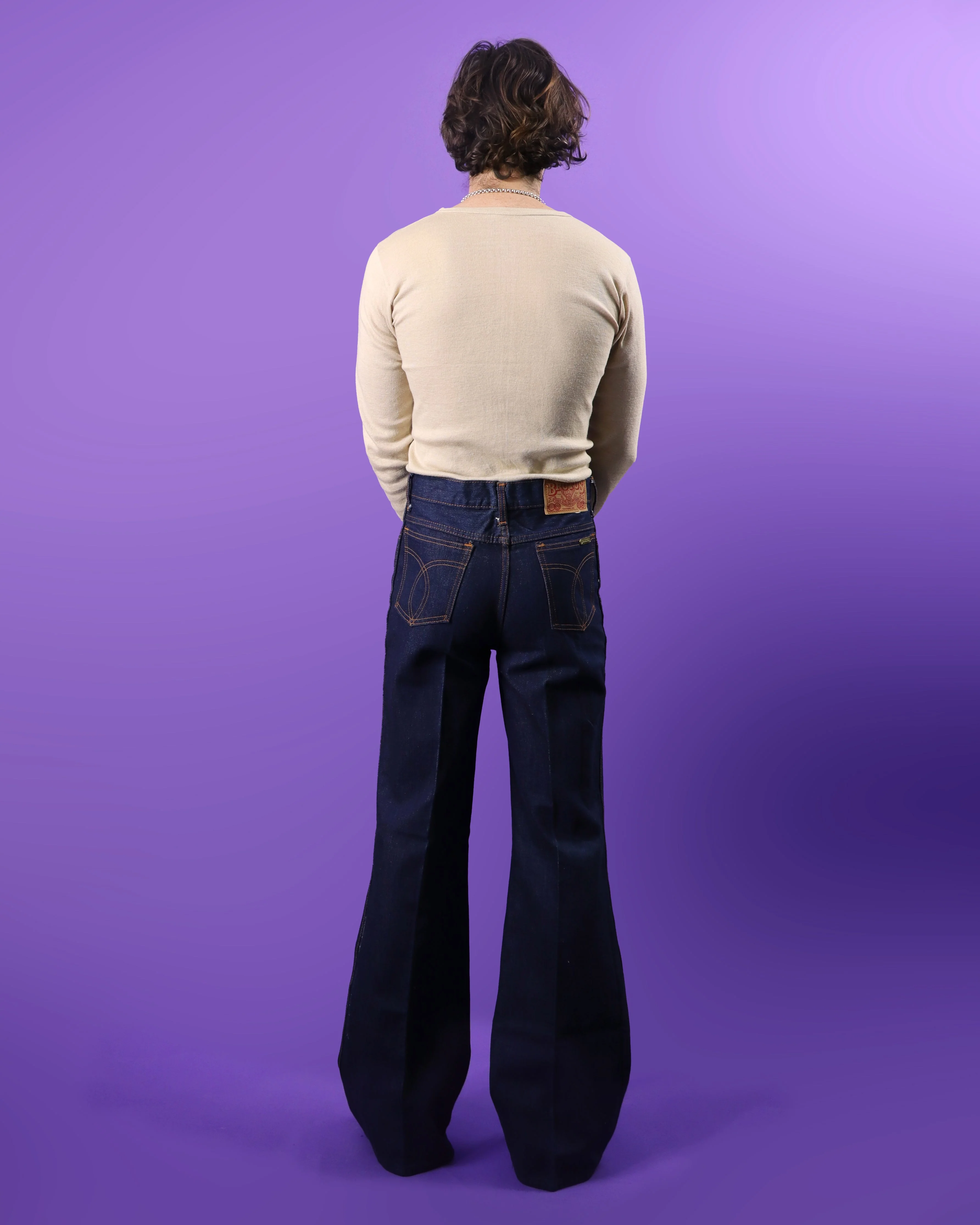 DEADSTOCK Vintage 1970s Brutus Gold Dark Indigo Denim Bell Bottoms Flares - Image 172