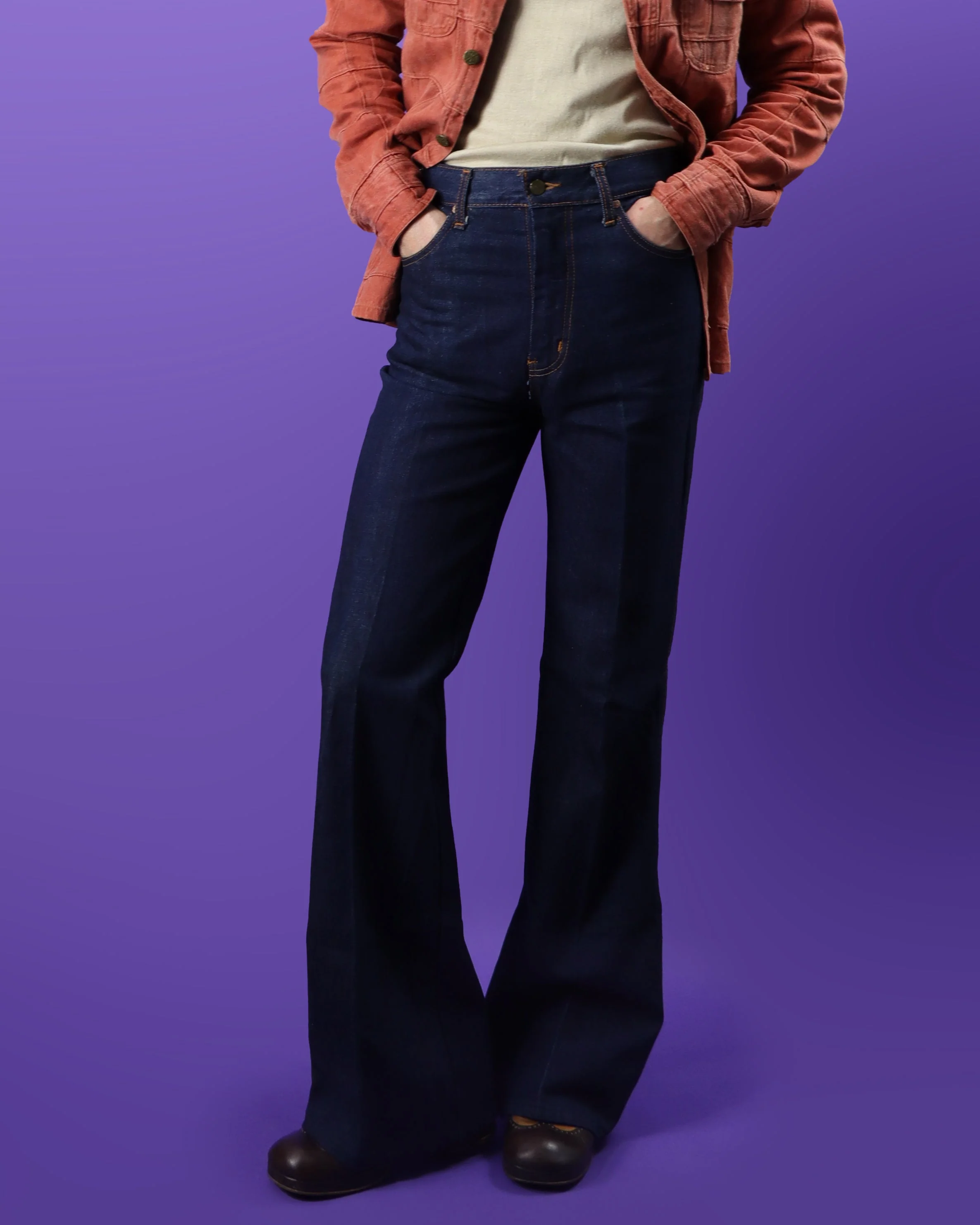 DEADSTOCK Vintage 1970s Brutus Gold Dark Indigo Denim Bell Bottoms Flares - Image 61