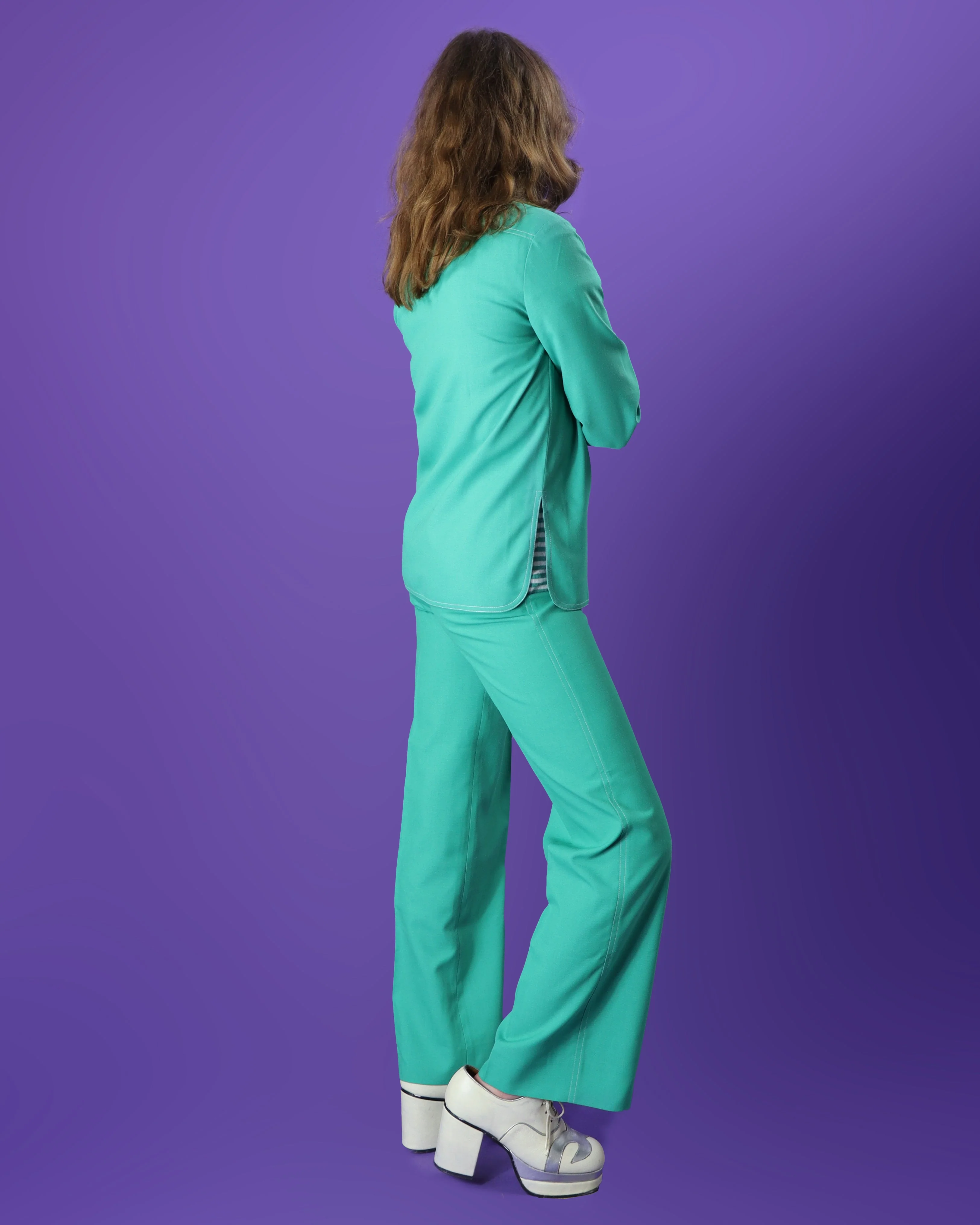 DEADSTOCK Vintage 1970s Jade Green 4 Piece Jaeger Leisure Suit Skirt Flares Set - Image 125