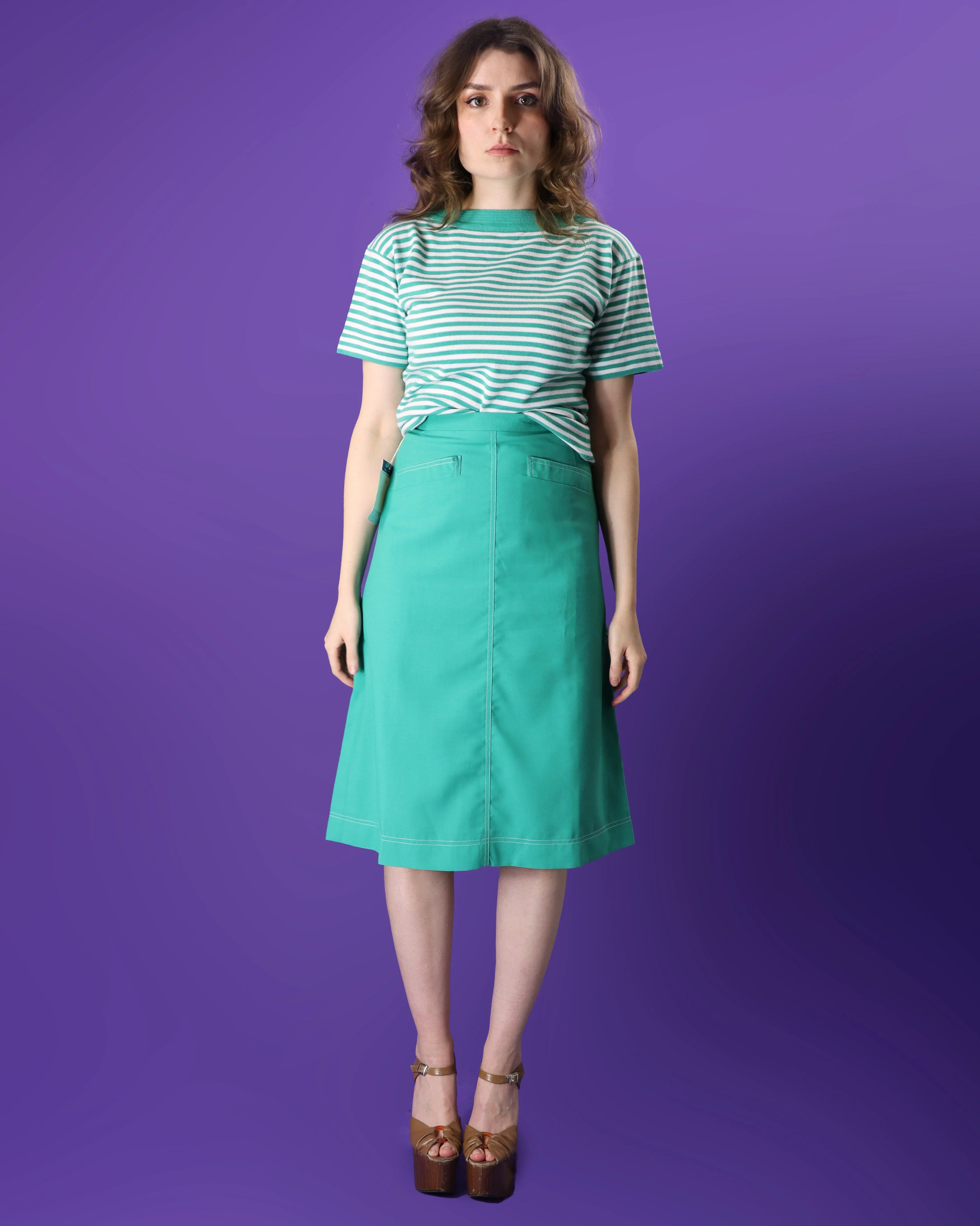 DEADSTOCK Vintage 1970s Jade Green 4 Piece Jaeger Leisure Suit Skirt Flares Set - Image 241