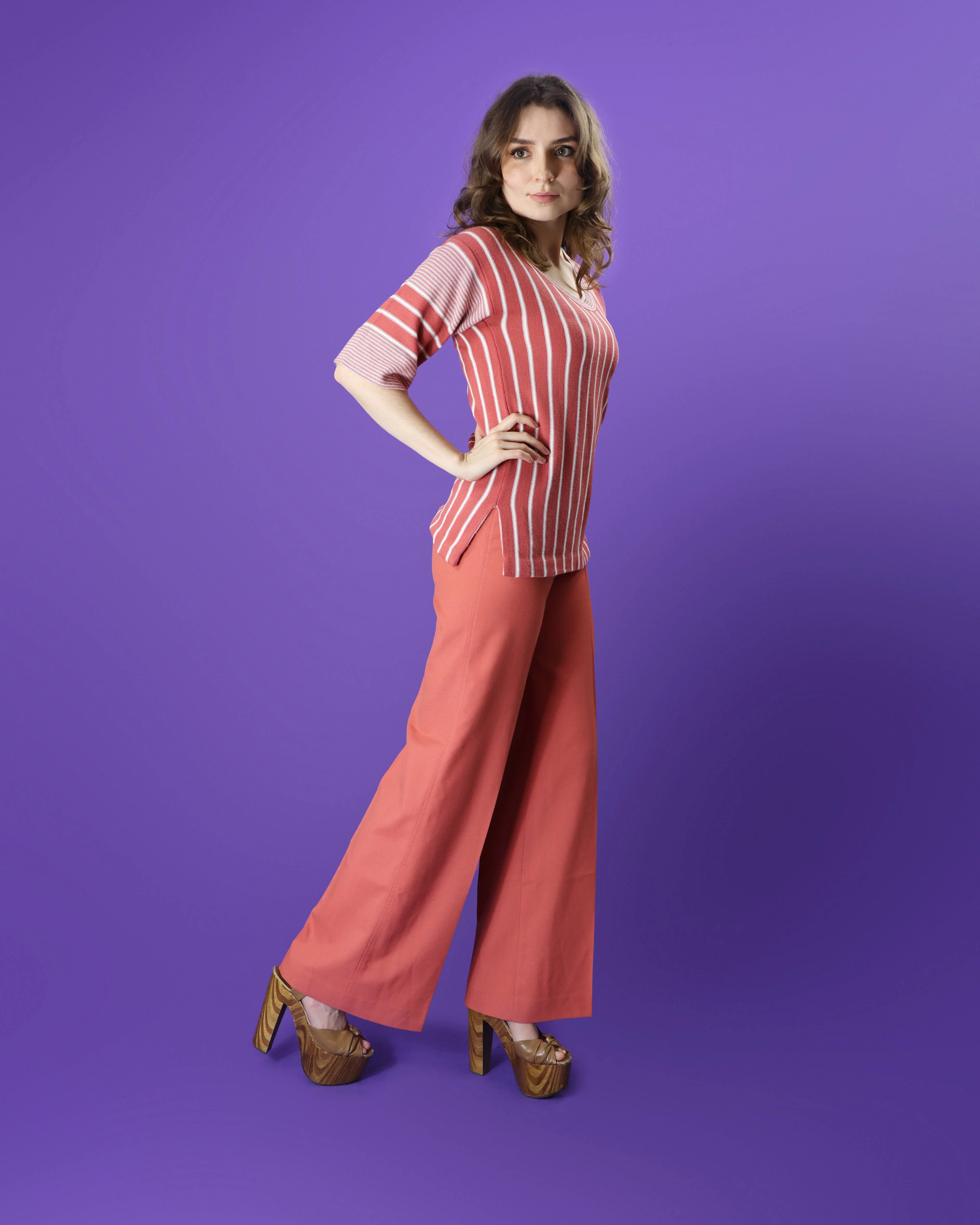 DEADSTOCK Vintage 1970s Jaeger Blush Pink Pant Suit Set Jumper and Flares - Image 192