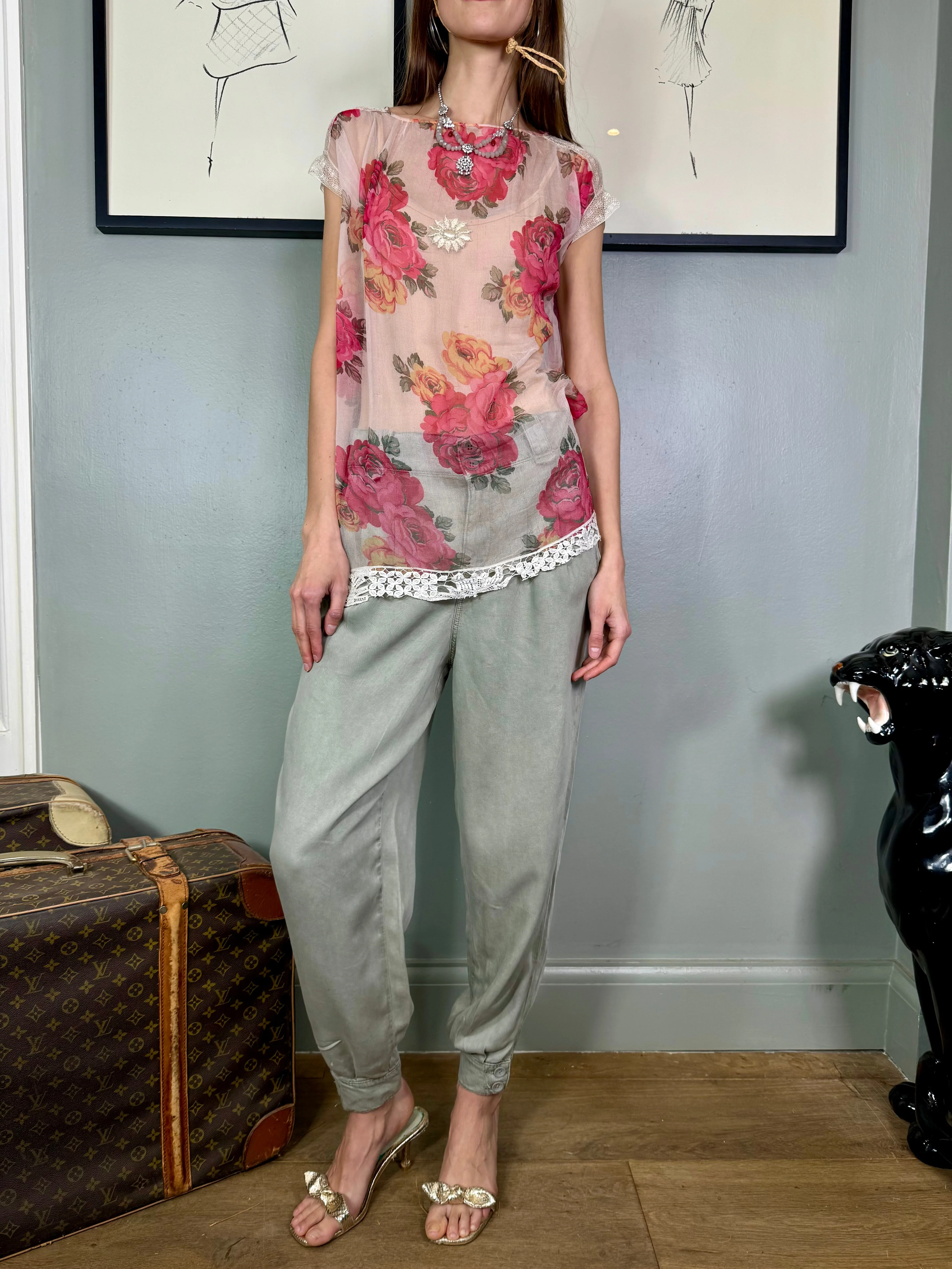 Desiré, 20s floral print and lace chiffon top - Image 3