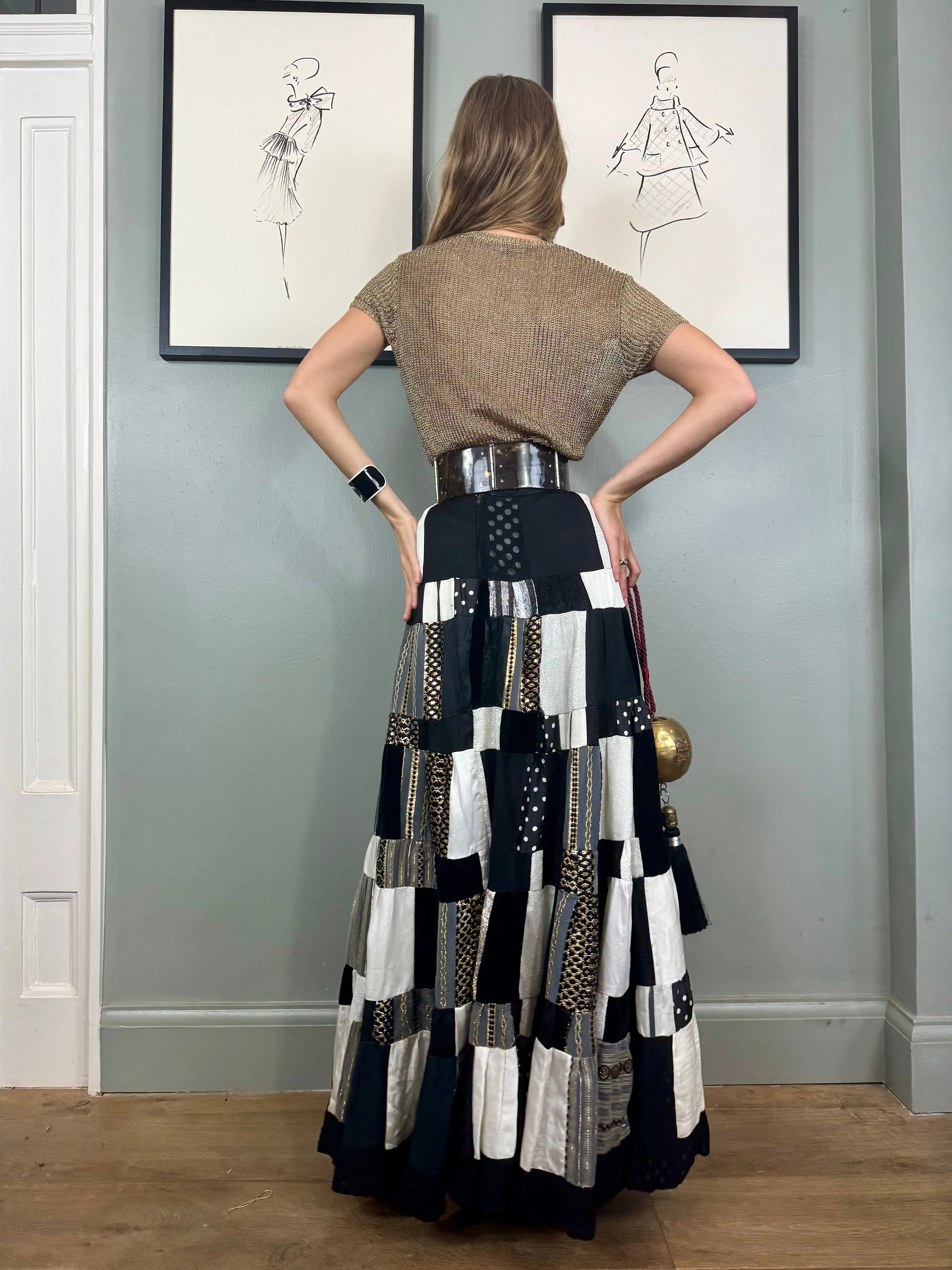 Dominique, 70s patchwork monochrome skirt - Image 10