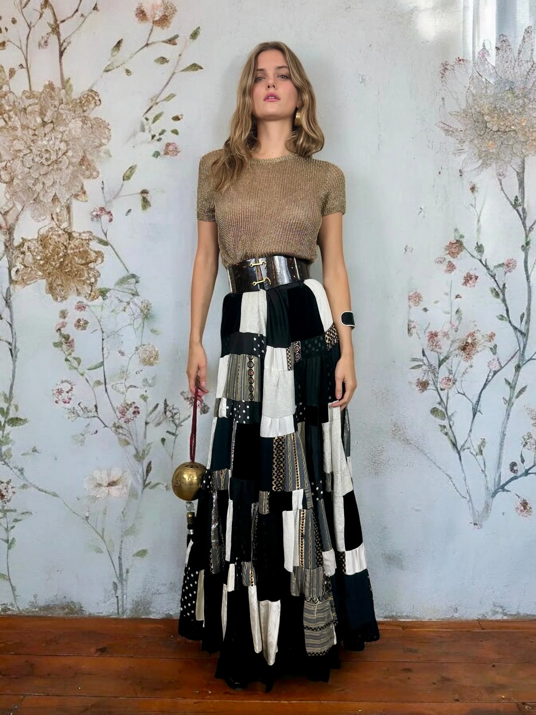Dominique, 70s patchwork monochrome skirt - Image 2
