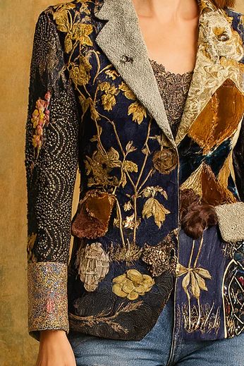 Eros, reworked patchwork and beaded 70s single breasted blazer - Image 4