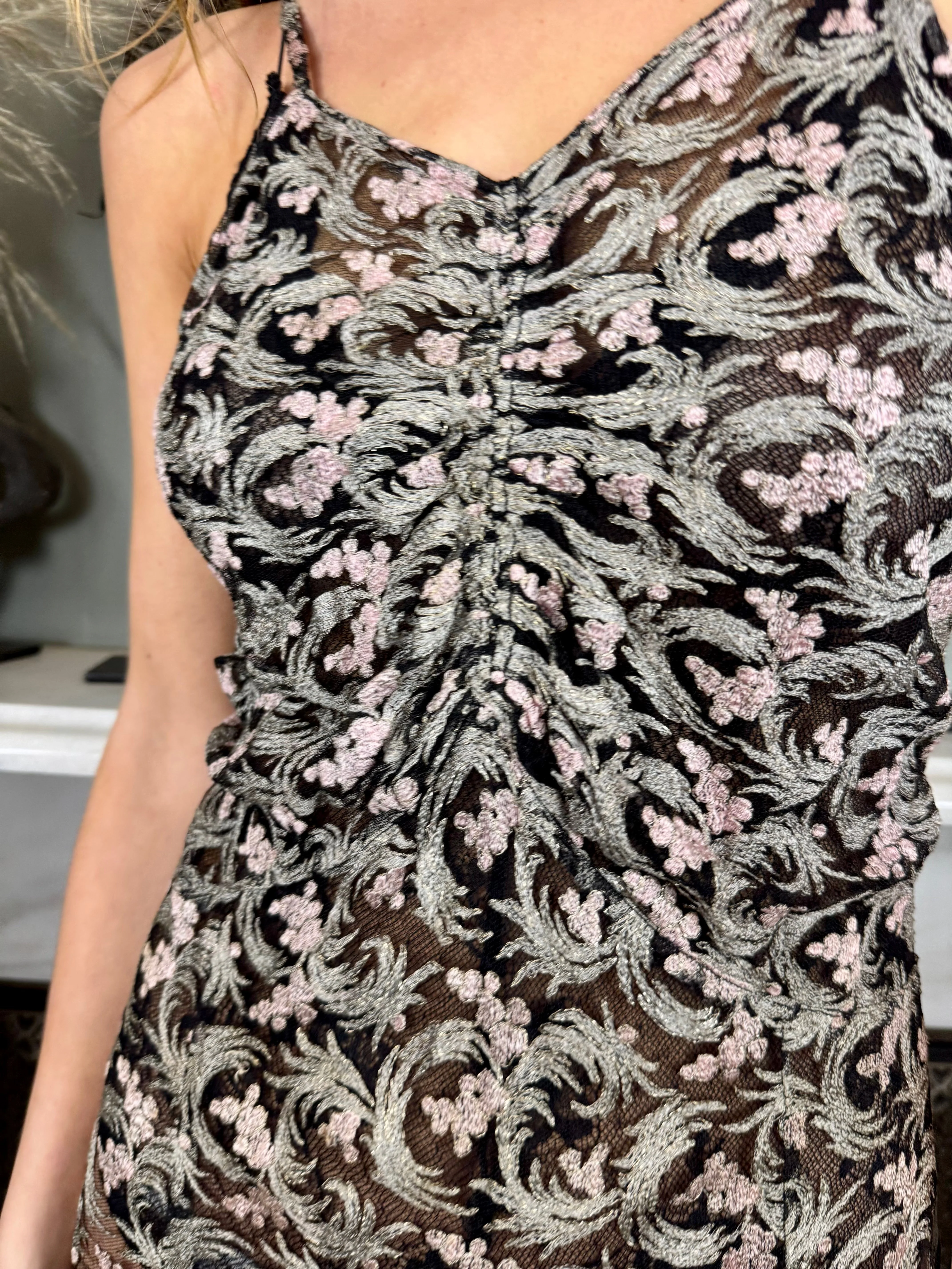 Estelle, 30s metallic floral lace mermaid net dress - Image 7