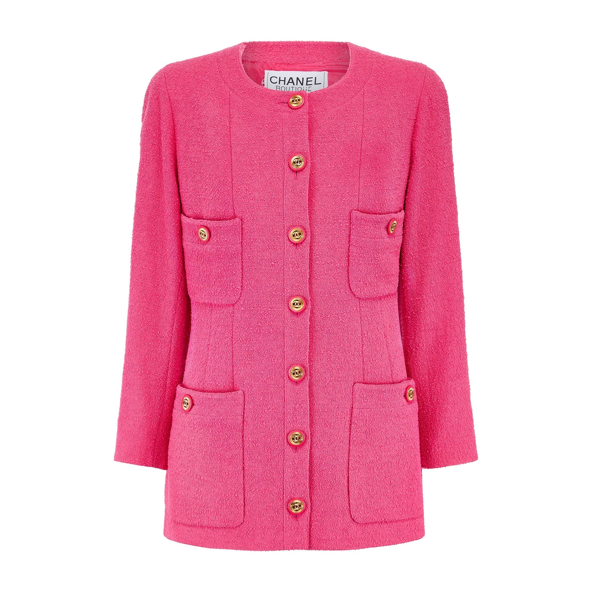 Fall 1991 Chanel Runway Documented Pink Boucle Wool Jacket
