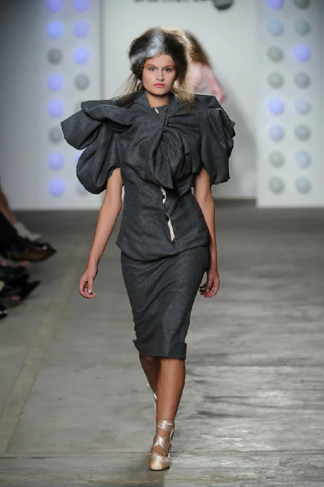 Grey Twisted Boob Jacket with Bustle Skirt