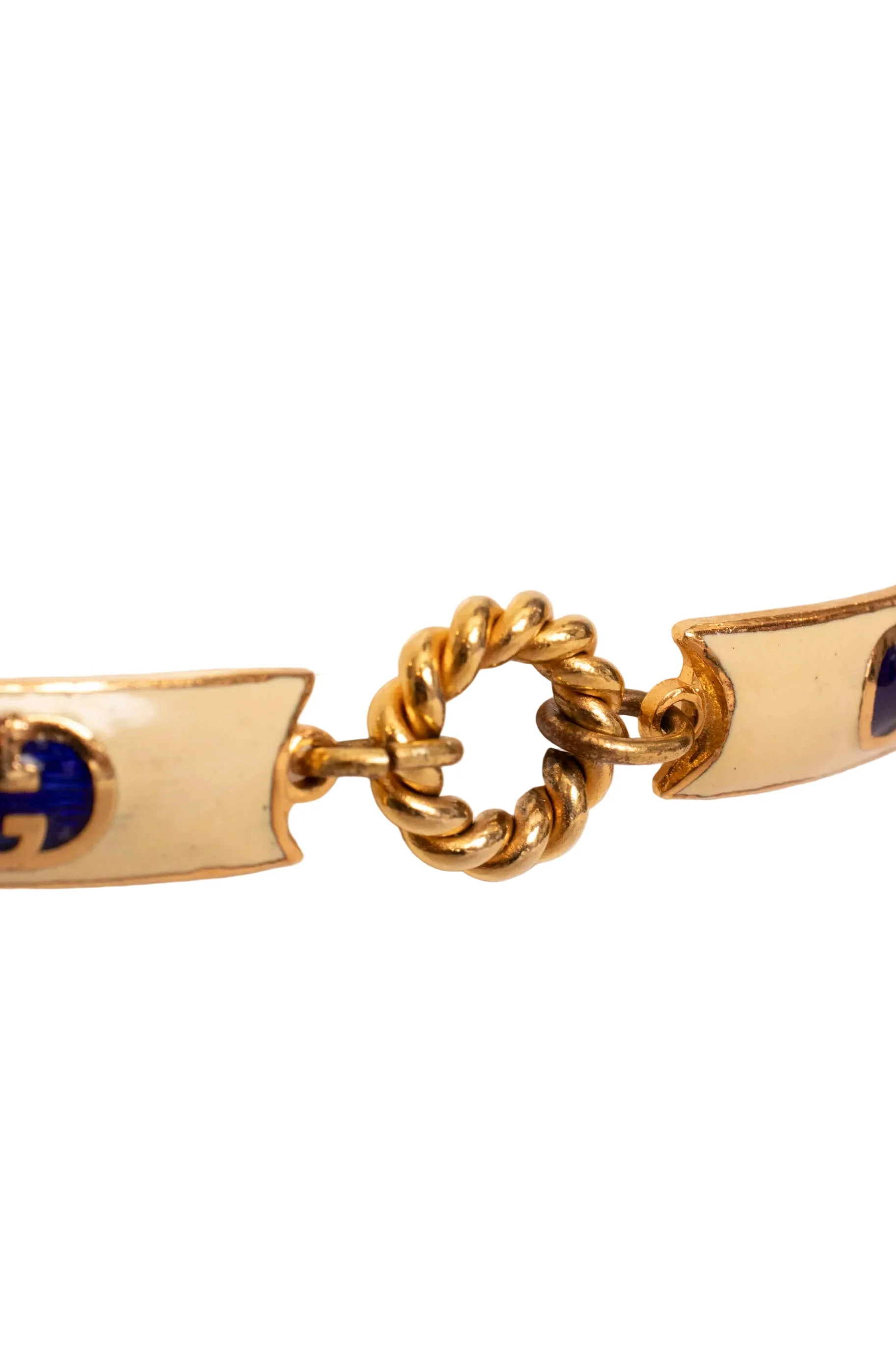 Gucci Gold Tone Blue Ivory Enamel Monogram Chain Belt - Image 17