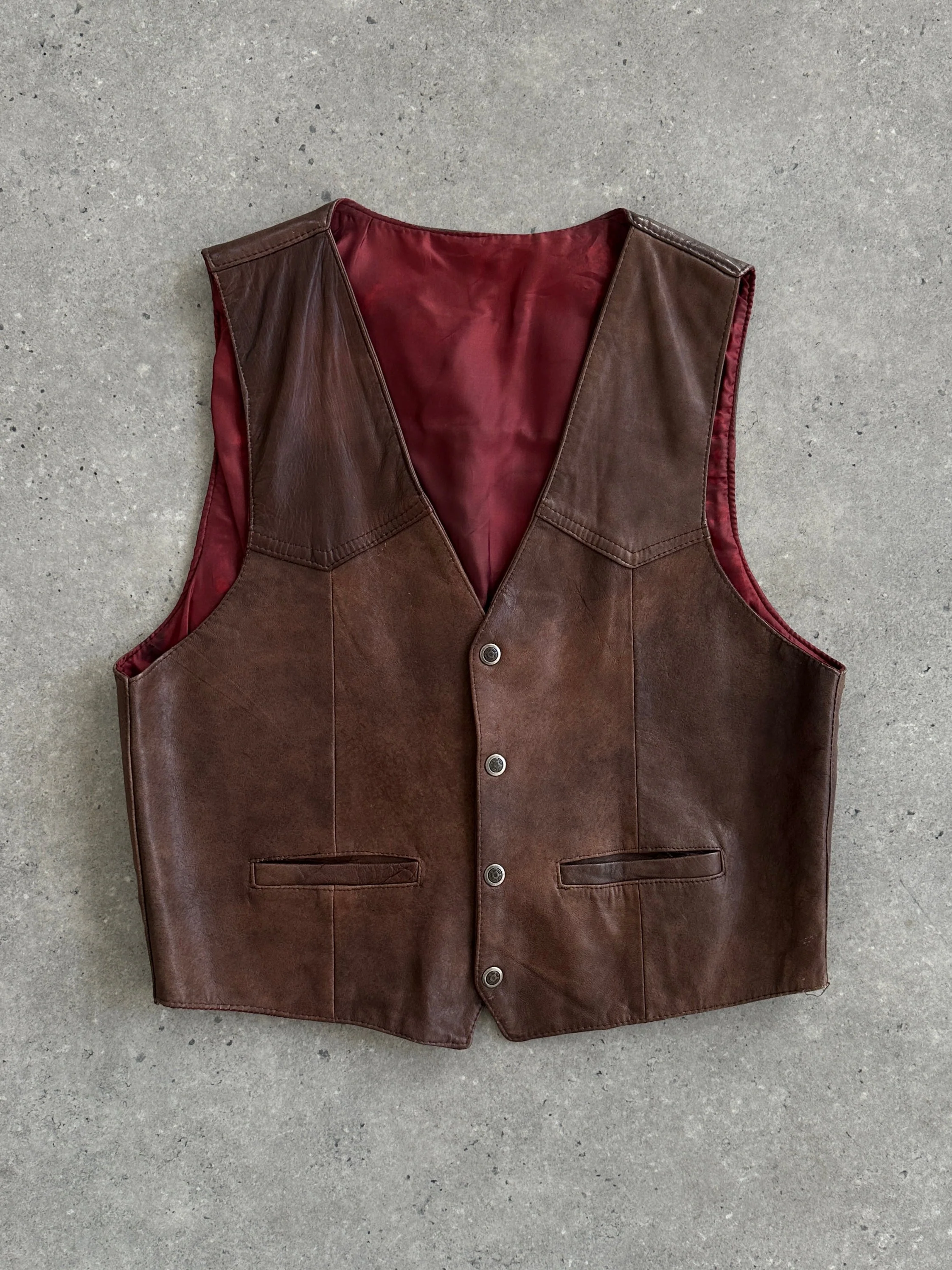 Italian Vintage Aged Leather Waistcoat - L - Image 13