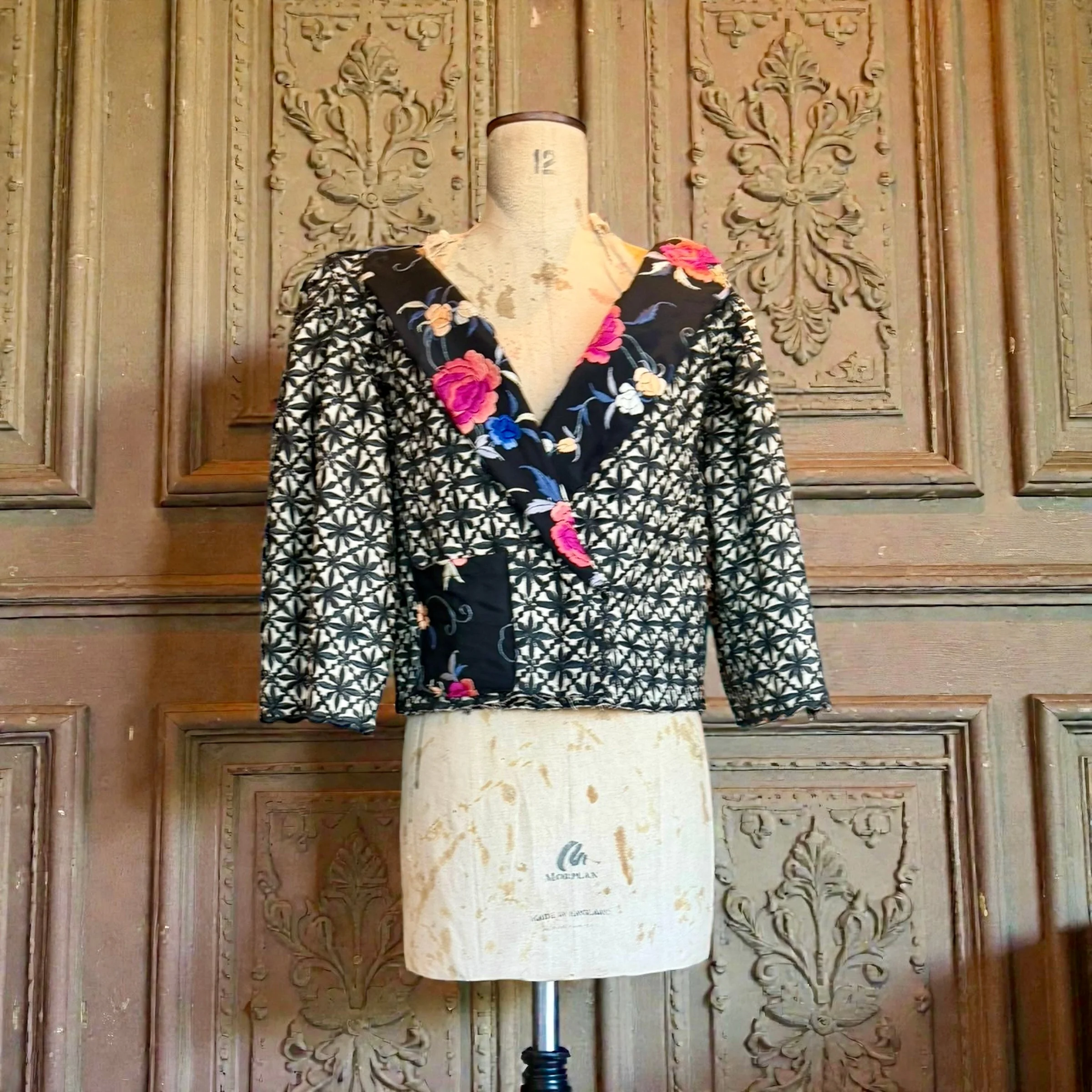 Jade, reworked vintage silk floral jacket with flare sleeves - Image 3