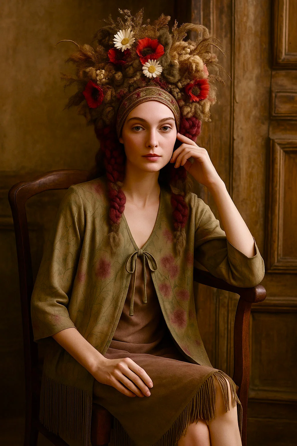 Jay, reworked 40s silk embroidered fringe scarf jacket hand dyed - Image 4