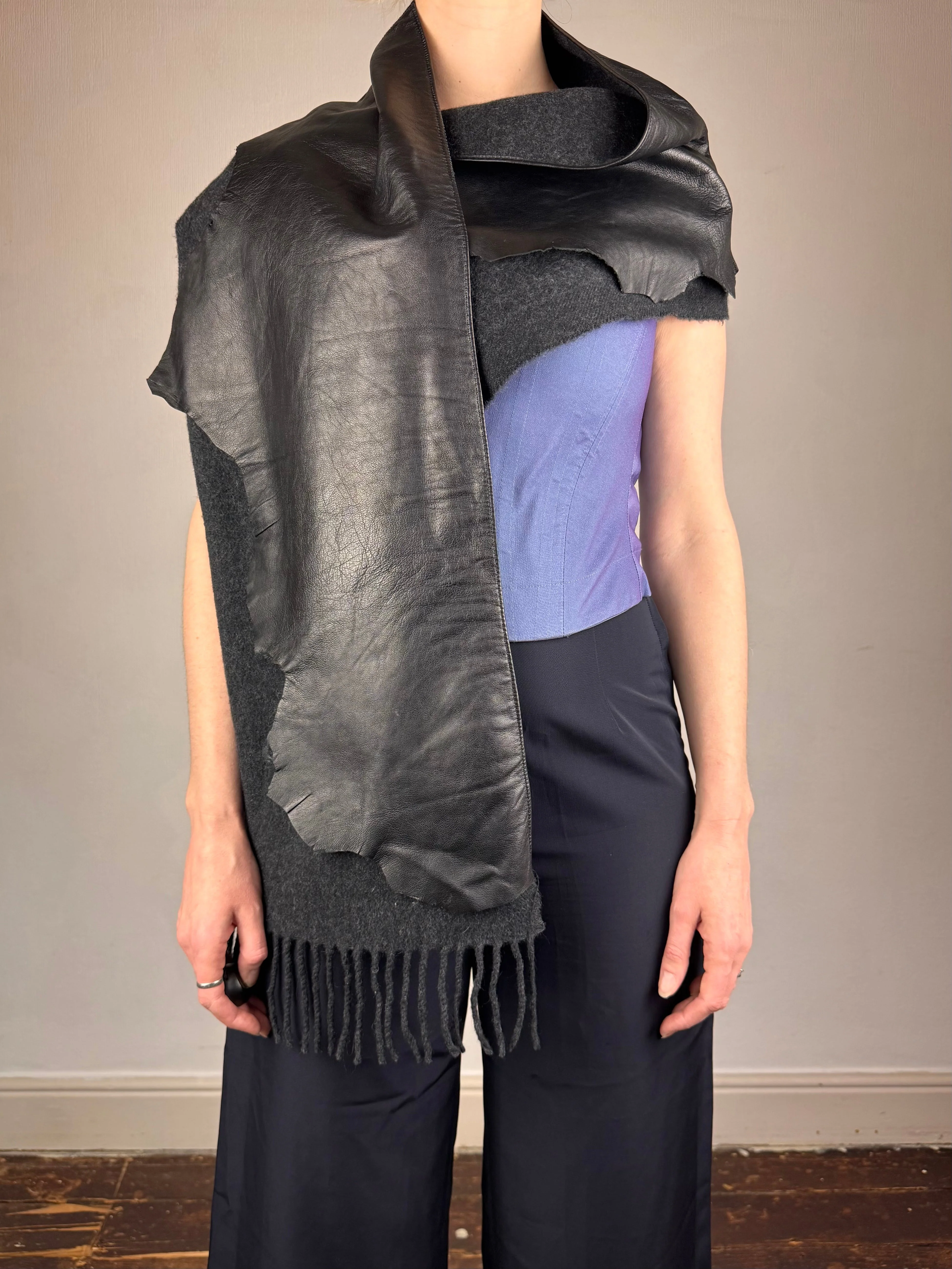 Jean Paul Gaultier leather wool scarf - Image 4