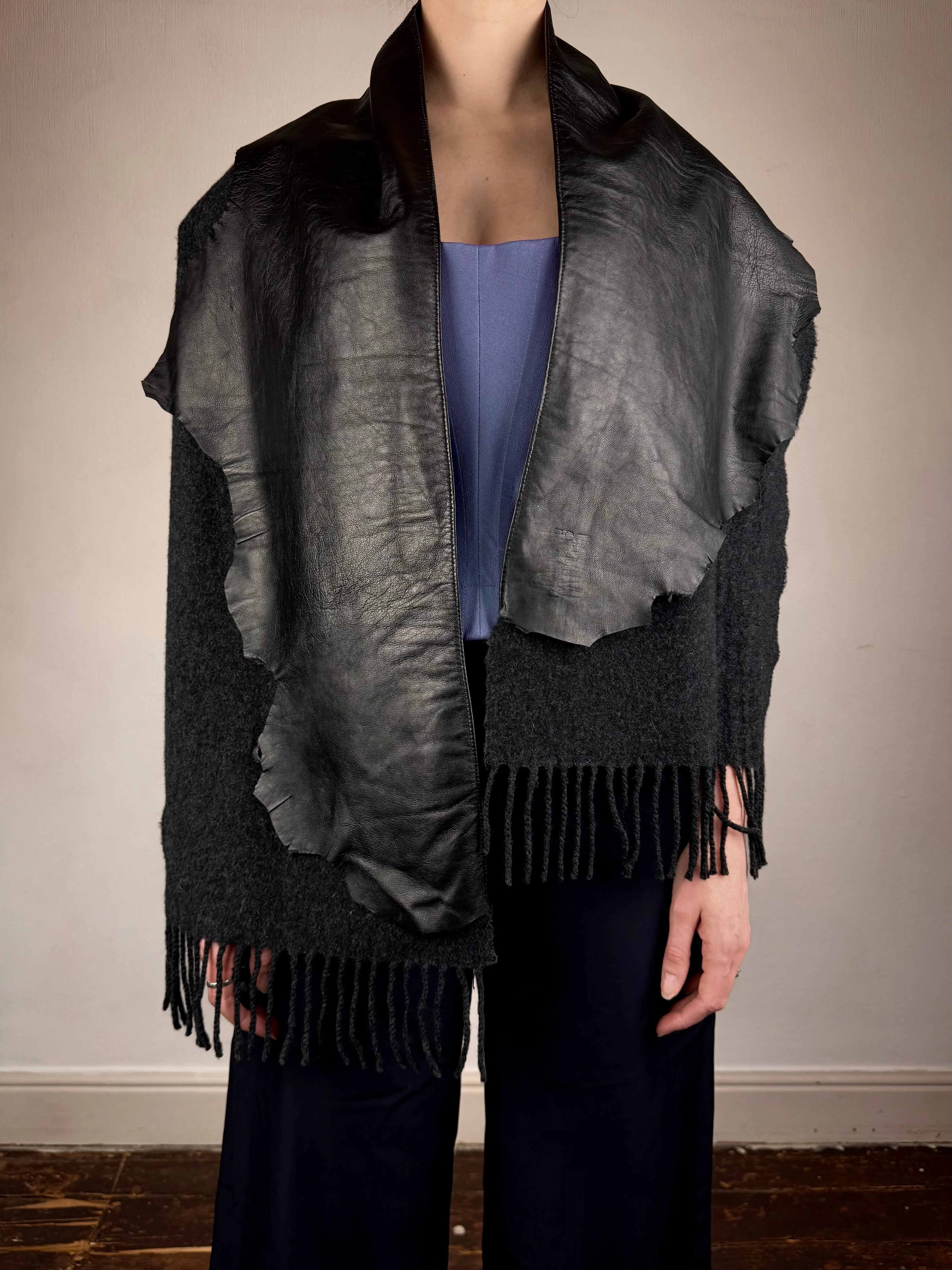 Jean Paul Gaultier leather wool scarf - Image 5