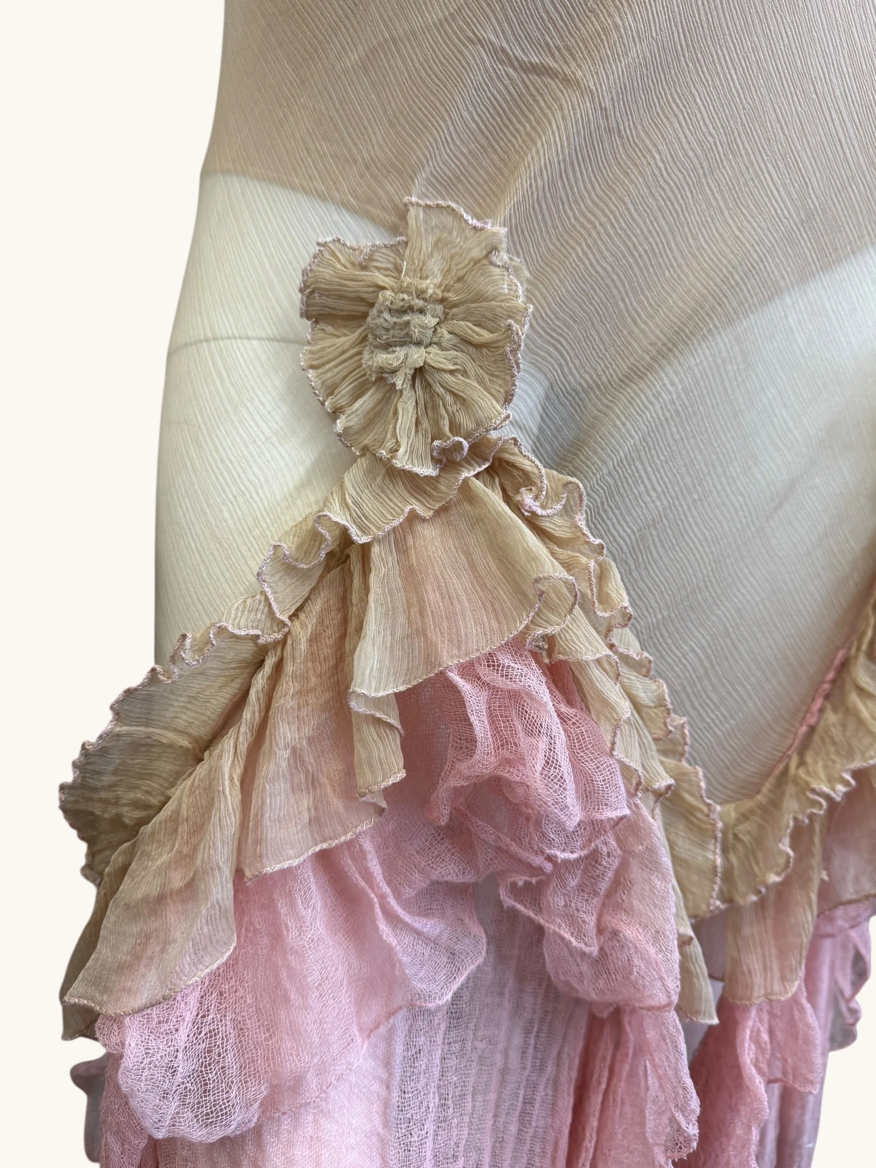 Laine, bias cut silk chiffon and pink dyed handkerchief dress with rosettes - Image 16