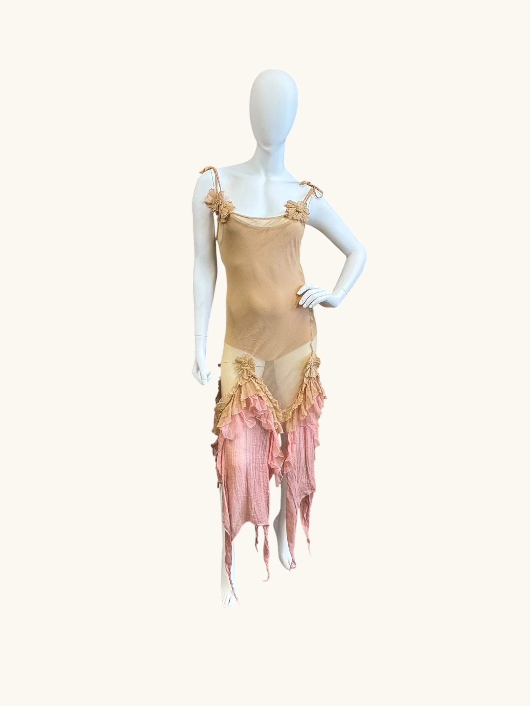 Laine, bias cut silk chiffon and pink dyed handkerchief dress with rosettes - Image 28